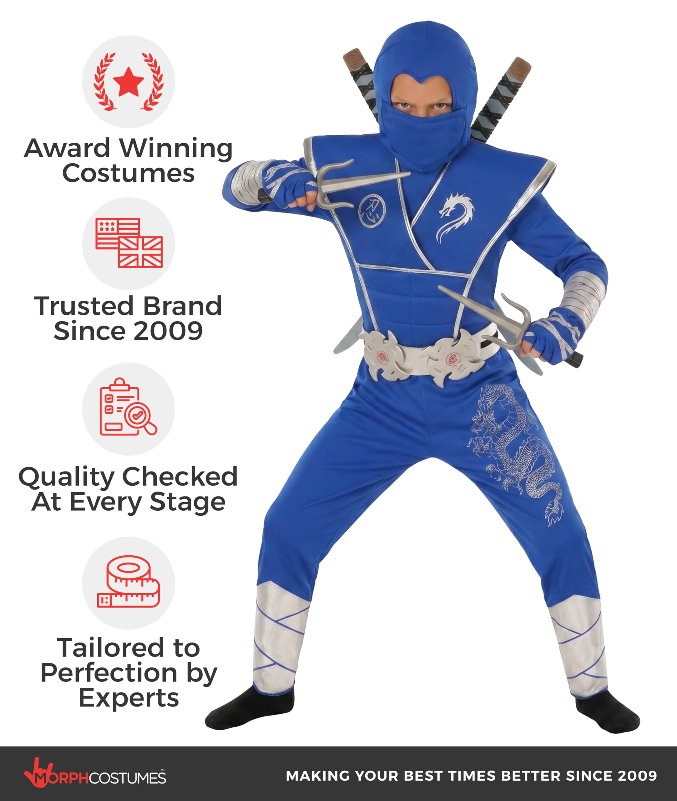 Morph Costume Ninja Bambino, Vestito Halloween Bambini, Costume Ninja Bambini Carnevale