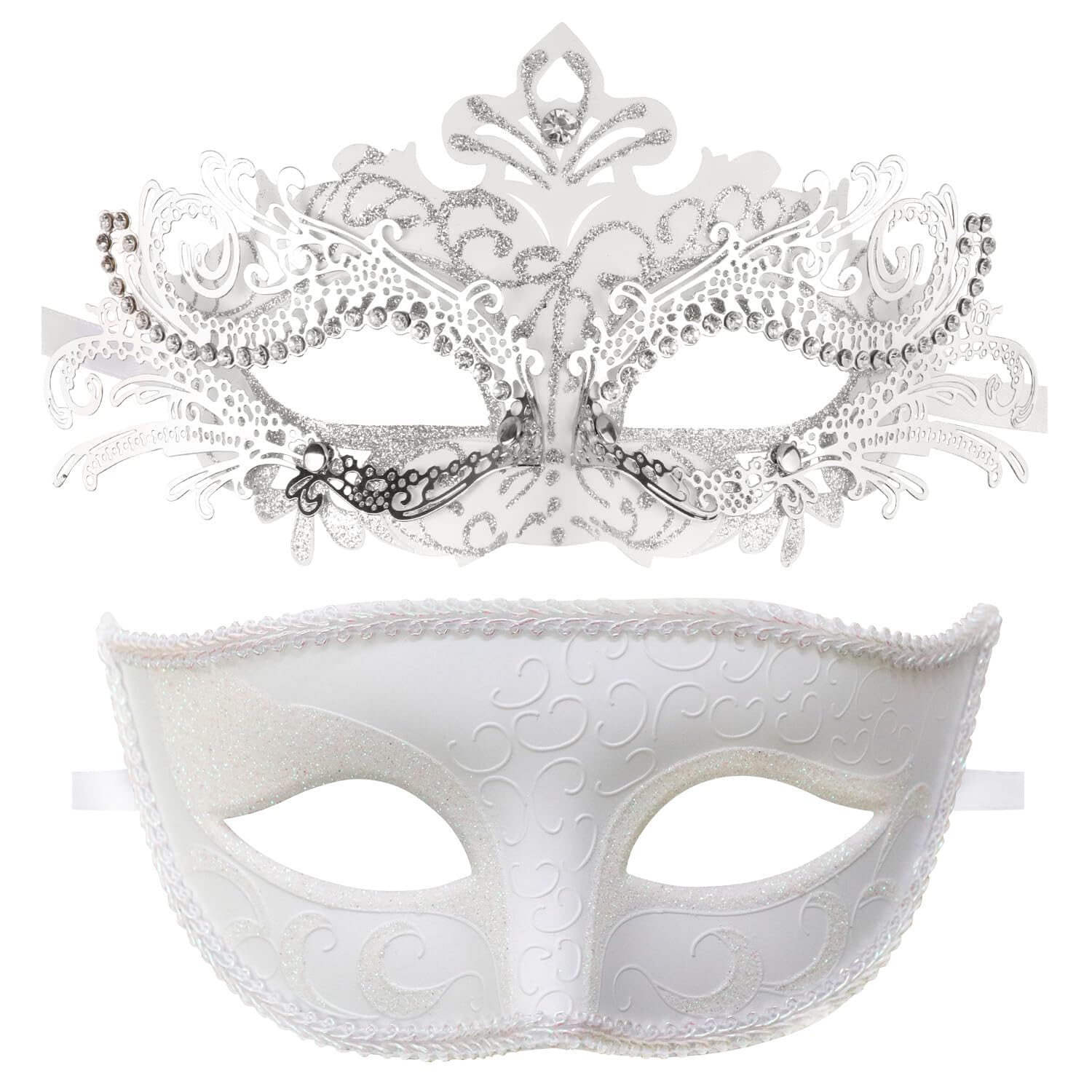 Coddsmz Masquerade Masks for Couple - Venetian Mardi Gras Mask, Pure White Metal, G5K559706Q0144IK