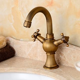 BiaoTeng Grifo Lavabo 2 Mandos en Cruz Giratorio de 360° agua Fría y Caliente Grifo de Baño Vintage Laton