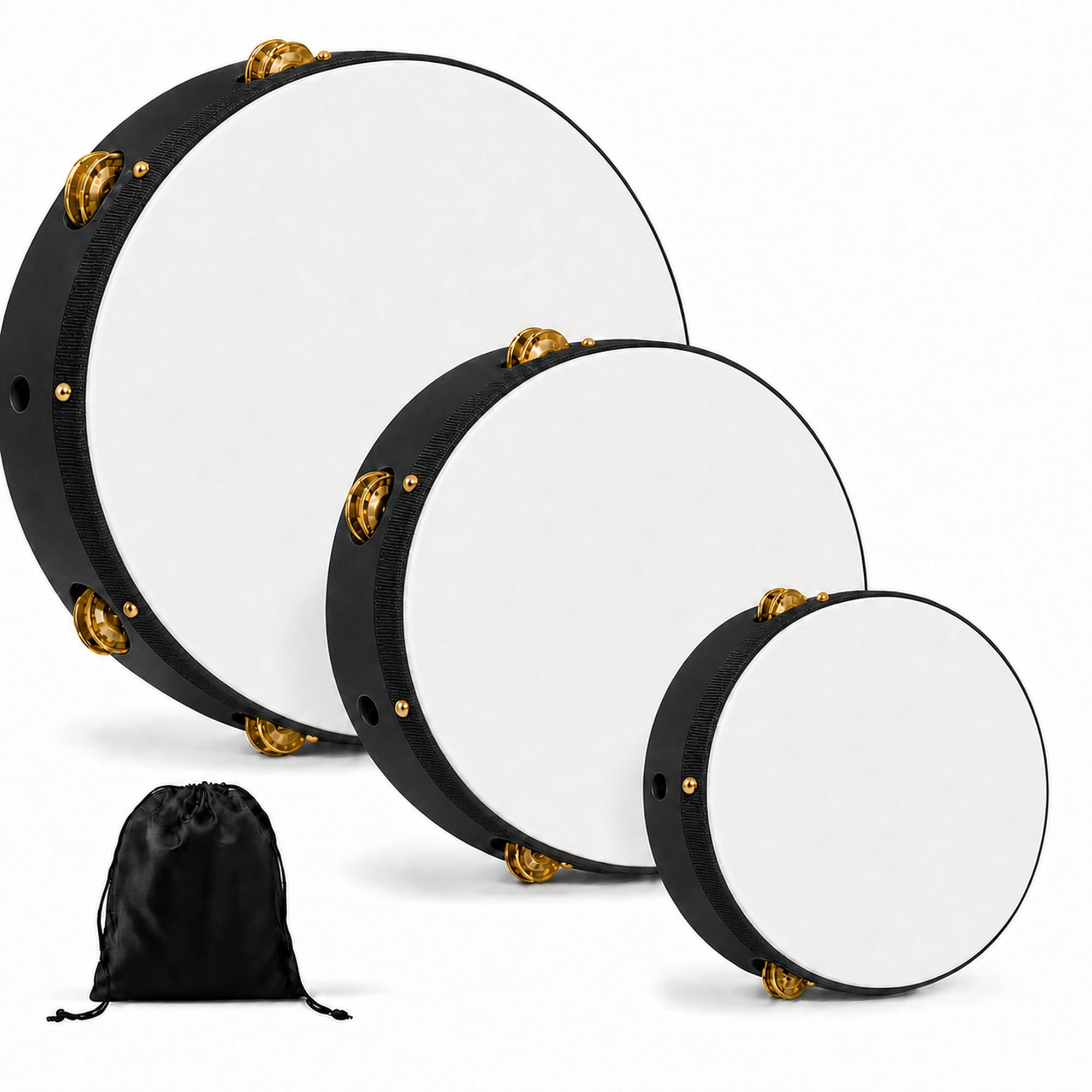 3 PCS Tambourines for Church with Storage Bag, 6/8/10 in Set