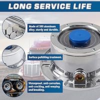 Vista 5 de Juego de 4 tapas de cubo de remolque 343-4009, 3434009 6 agujeros de aluminio para eje de remolque, con 24 tornillos, tapón de tubo lateral, junta