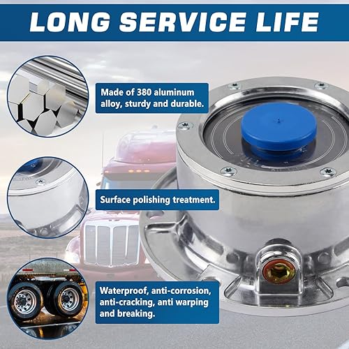 Miniatura 5 de Juego de 4 tapas de cubo de remolque 343-4009, 3434009 6 agujeros de aluminio para eje de remolque, con 24 tornillos, tapón de tubo lateral, junta y
