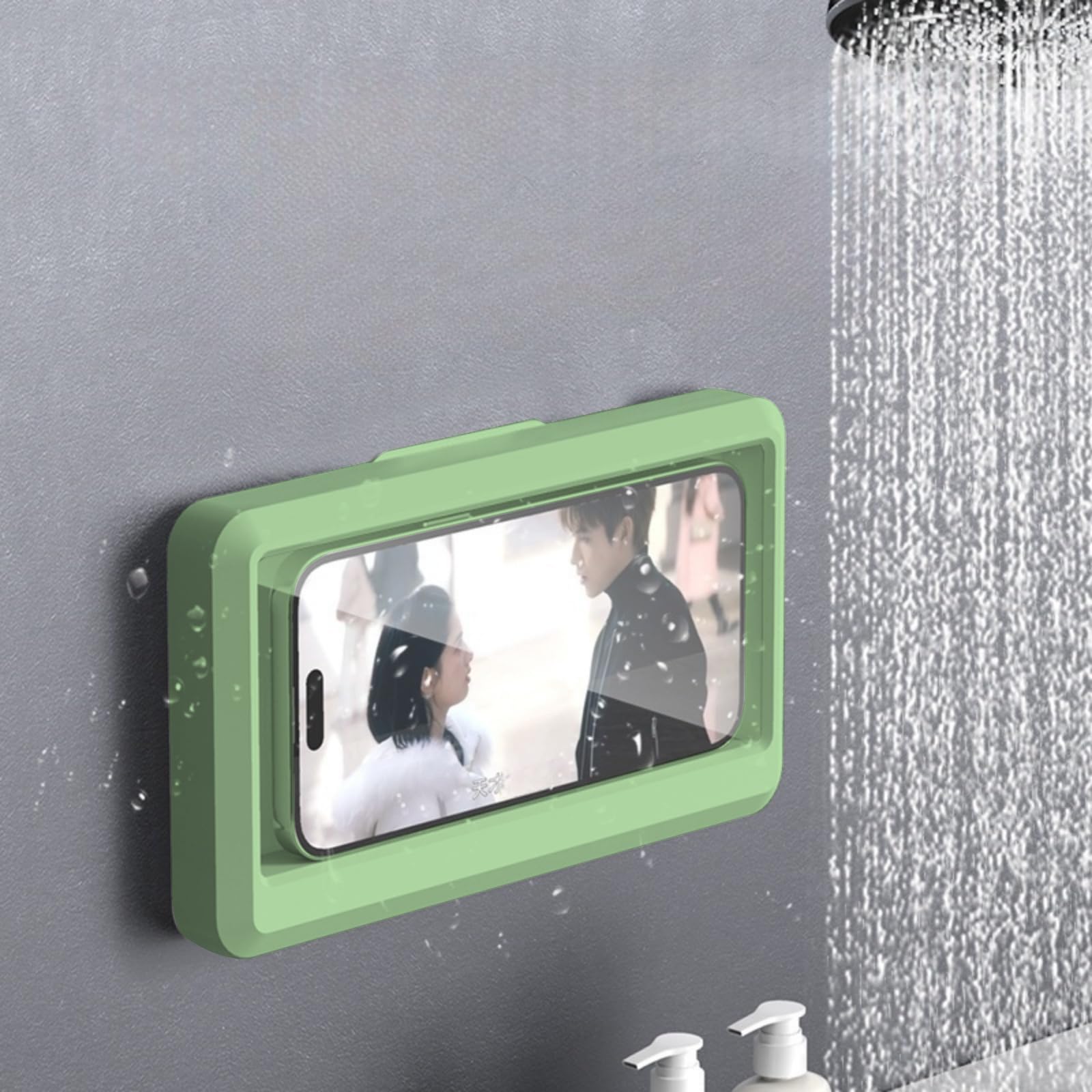 Universal Waterproof Phone Case for Shower Wall Mount, Hands-Free Phone Holder for Bathroom and Kitchen Accessory(Green)