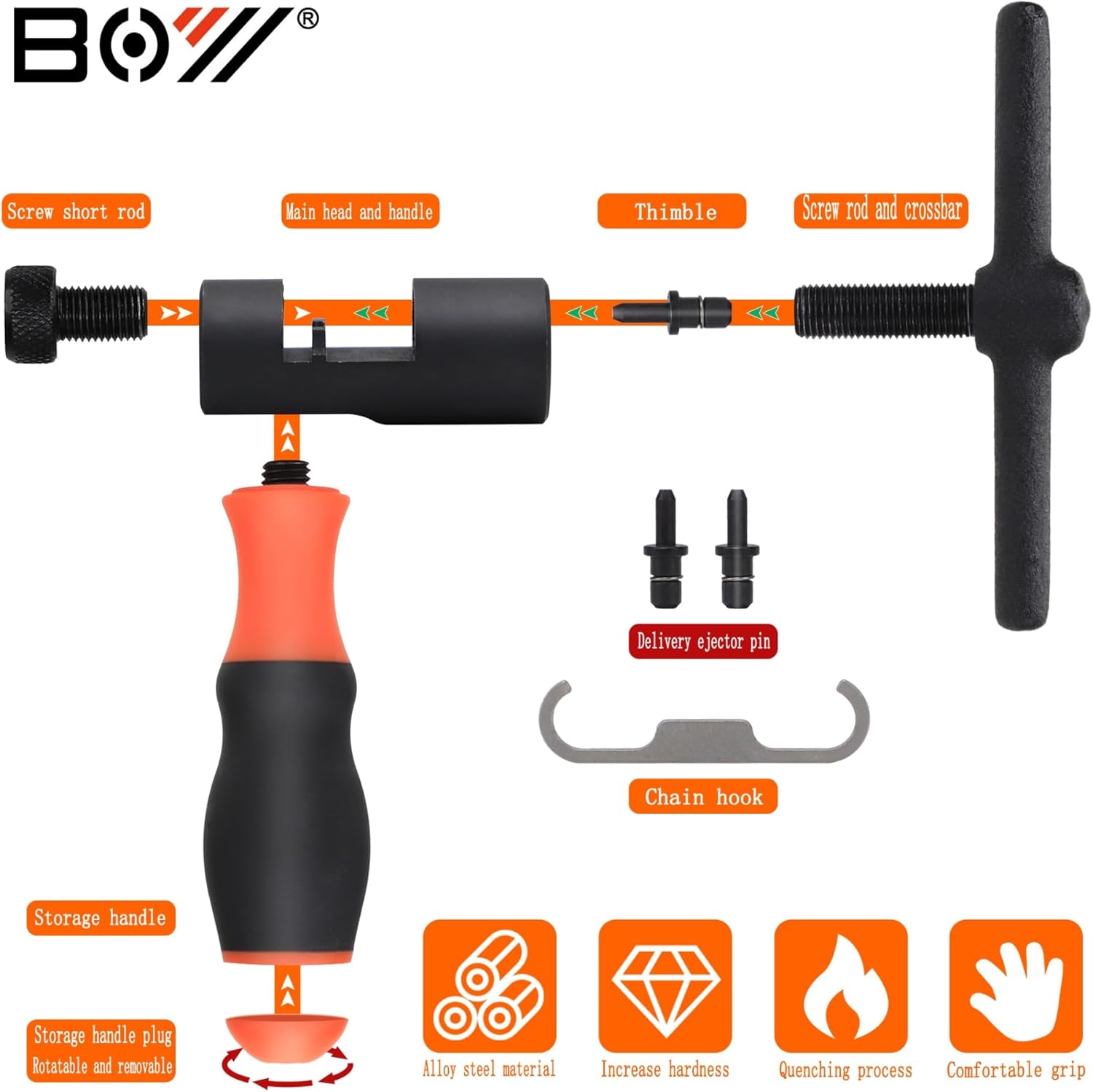 BOY Bike Chain Tool, 1-13 Speed Chain Breaker with Comfort Grip Handle, Heavy-Duty Alloy Steel with Spare Pins, Chain Wear Gauge