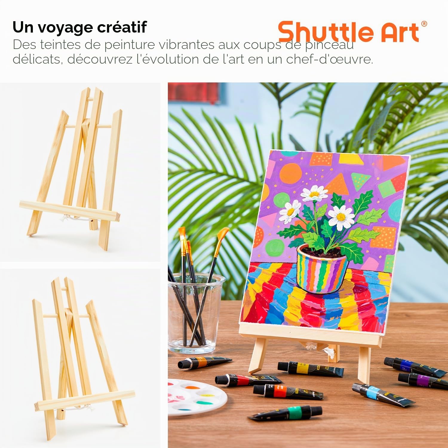Shuttle Art Kit Peinture Acrylique 58 Pièces, 2 x 15 Tubes Peinture Acrylique (12ml), 2 Chevalets, Toiles, Pinceaux, Palettes, Fournitures Artistiques pour Adultes/Débutants