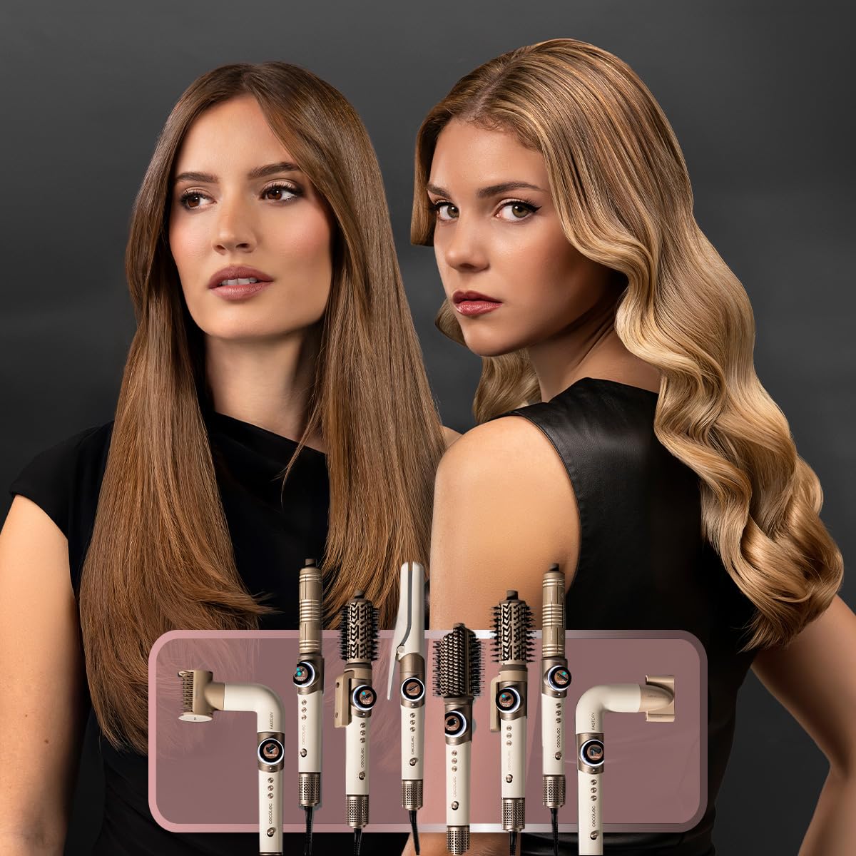Cecotec Multistyler AirGlisse 8in1, 1400 W, 110.000 U/min | Plasmafunktion gegen Frizz, Digitaldisplay und PTC-Heizplatten; Aufsätze zum Trocknen, Glätten, Locken und Volumisieren