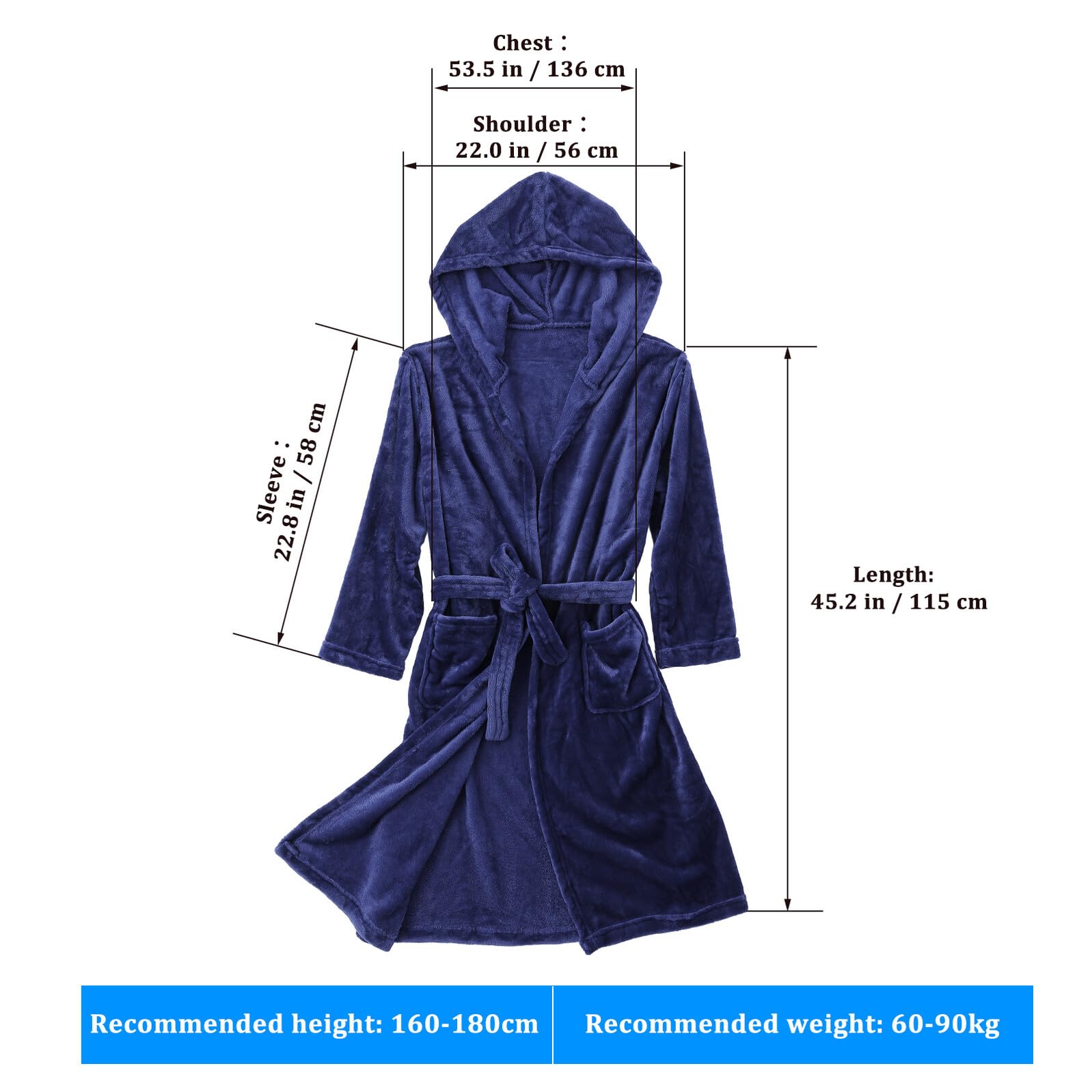 Ciieeo Bata de Baño con Capucha para Hombre de Poliéster, Diseño Suelto y Resistente al Desgaste, Adecuado para Ducha y Dormitorio, Color Azul Marino