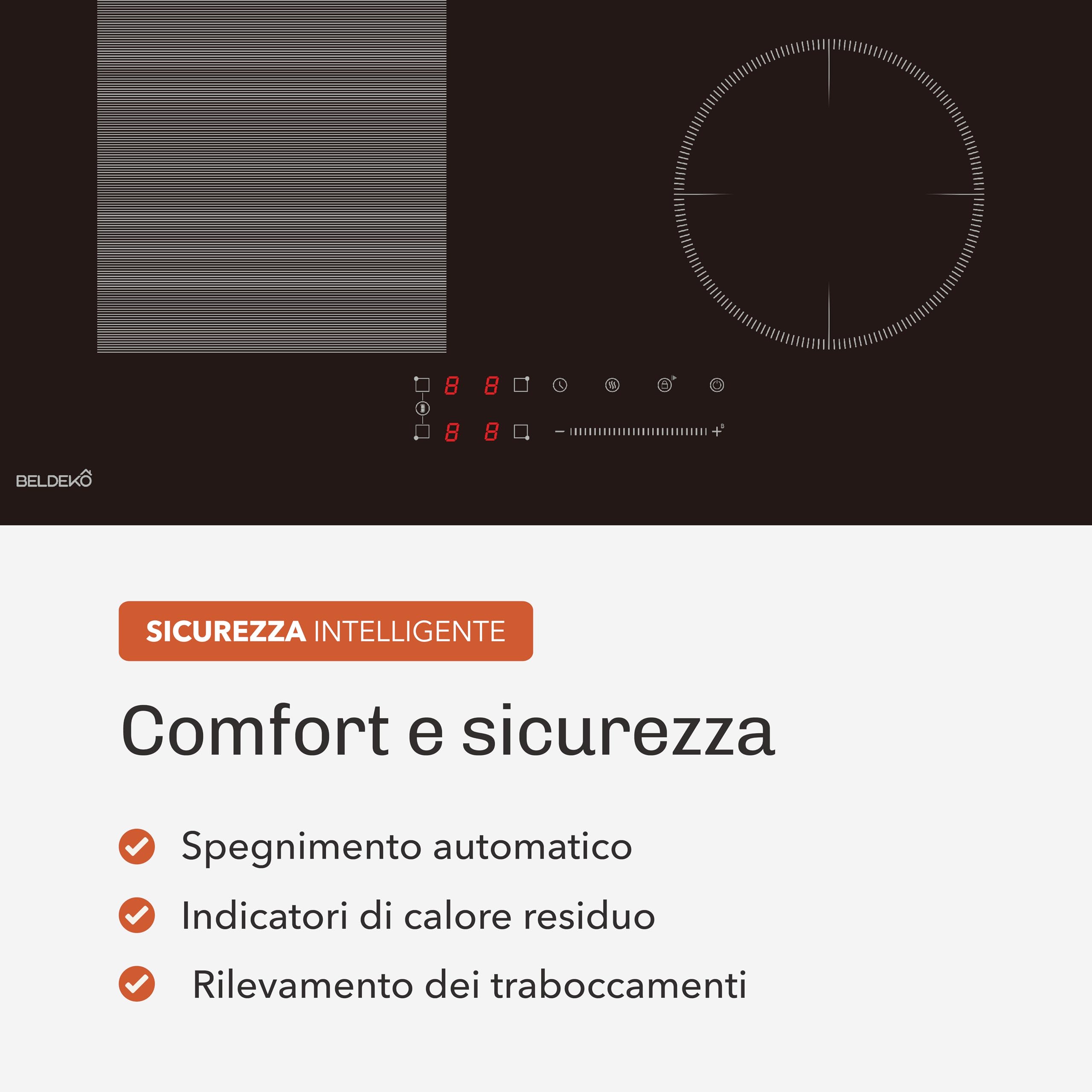 Piano cottura a induzione a 4 zone con zona flex - 7200 W - Slider touch - booster, pausa e mantenimento al caldo