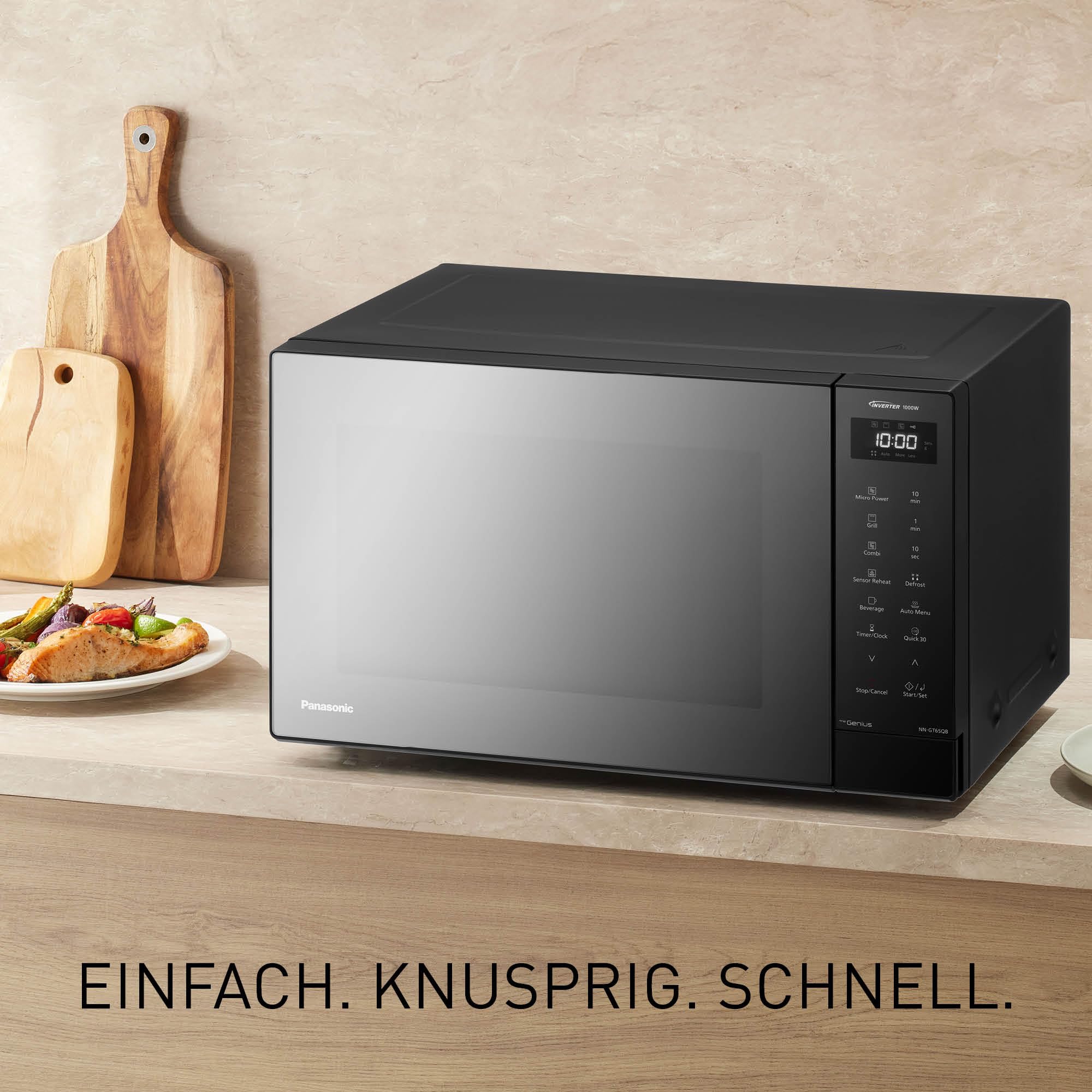 Panasonic NN-GT65QBEPG 31L Kombi-Mikrowelle mit Grillfunktion, 23 Automatische Programme,1000 W, Kombi-Kochen, 7 Leistungsstufen, Turbo-Auftaufunktion, LED-Beleuchtung, Drehteller, Schwarz