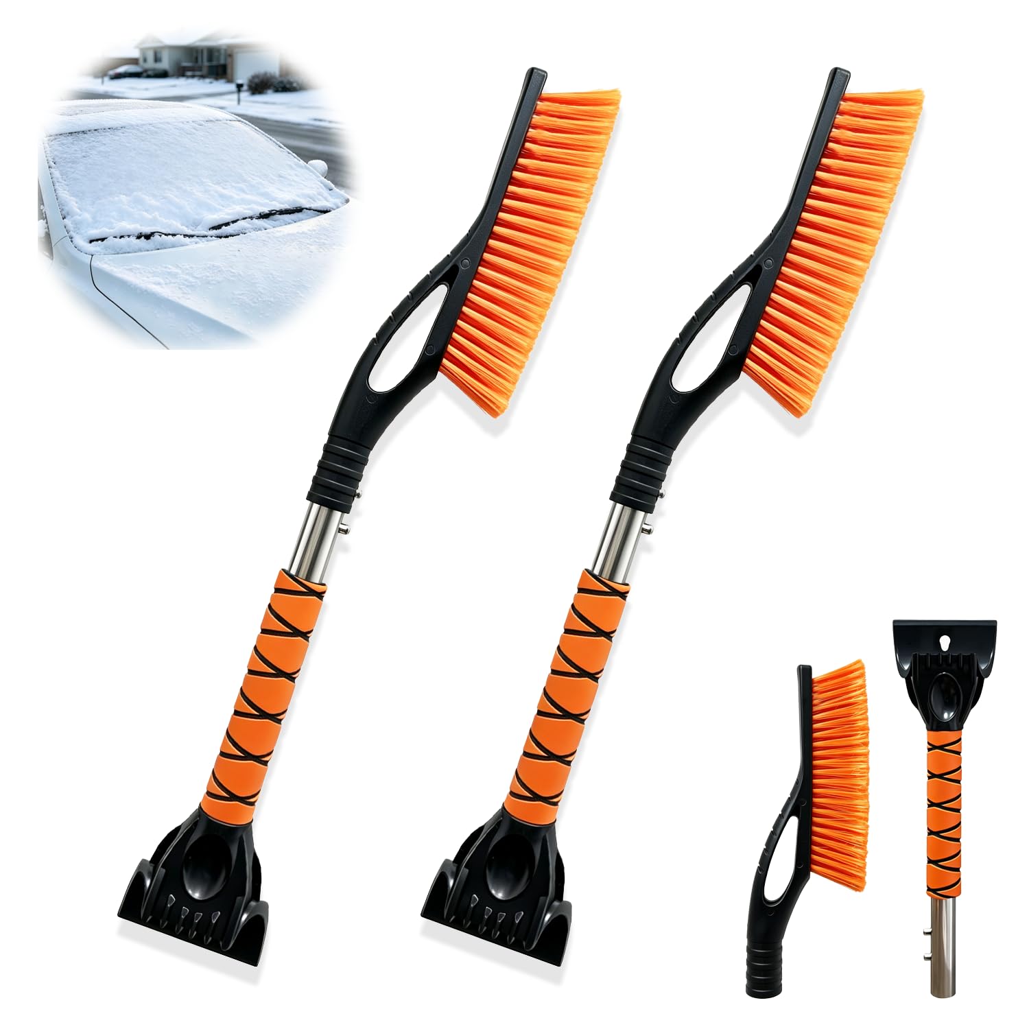 2 Pack Ice Scrapers Portable Snow Brush for Car Windshield 24.7"