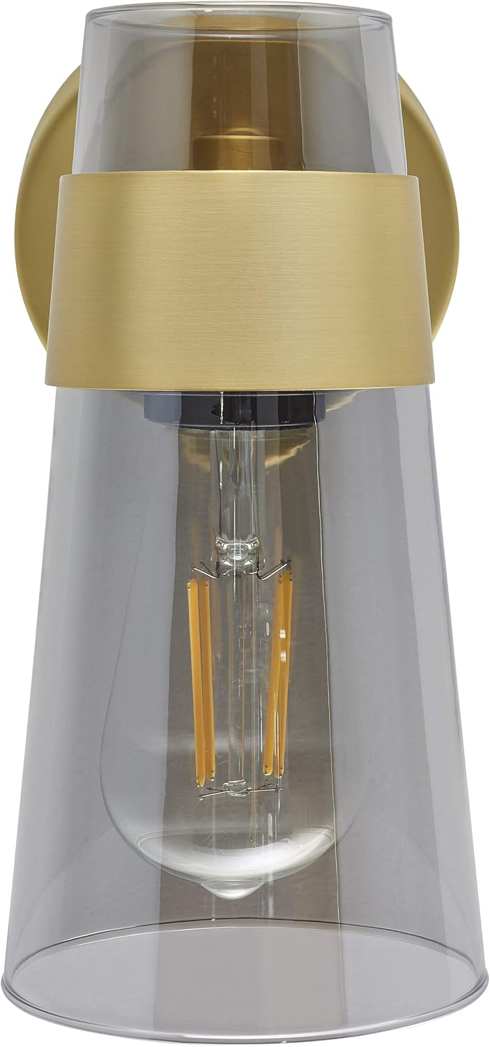 Linea di Liara Ibiza Gold Wall Sconce Wall Lighting Fixture Swivel Wall Mounted Lamp with On and Off Switch Bedside Wall Lamp for Bedroom Wall Sconce with Smoke Glass Shade, Bulb Included