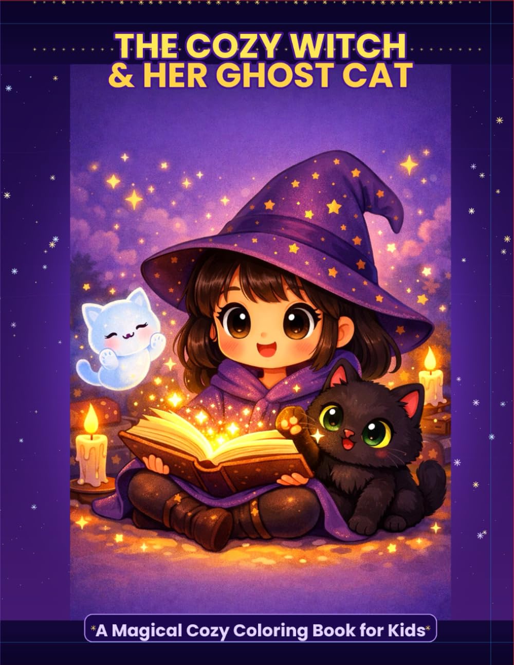 The Cozy Witch & Her Ghost Cat Coloring Book: A magical cozy colouring adventure for all ages