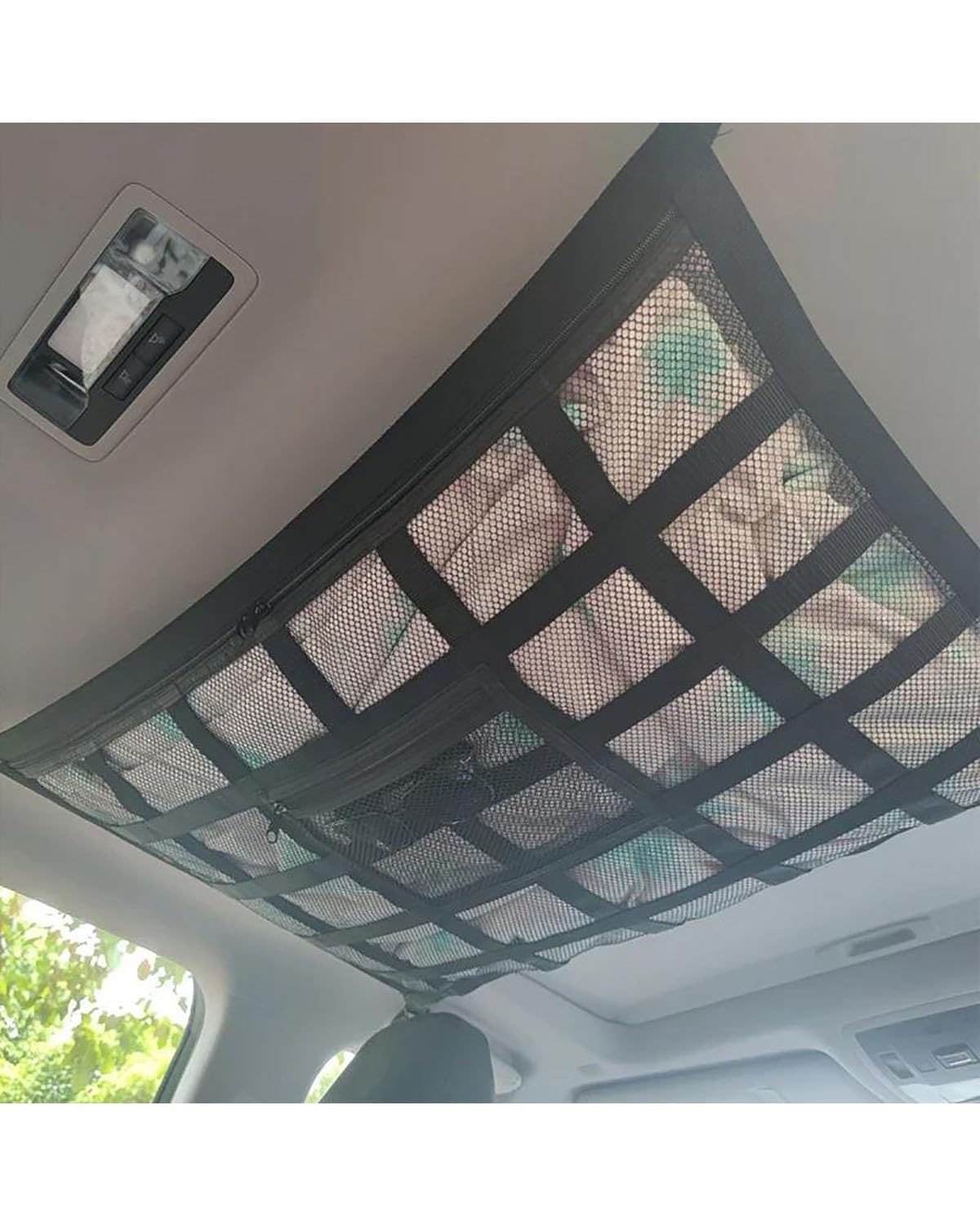 Rete portaoggetti per Auto, Rete portaoggetti per soffitto, Tasca con Cinghia Regolabile, rinforza Il carico, Rete portaoggetti per soffitto, Rete a Doppio Strato, Organizer in Rete Elastica