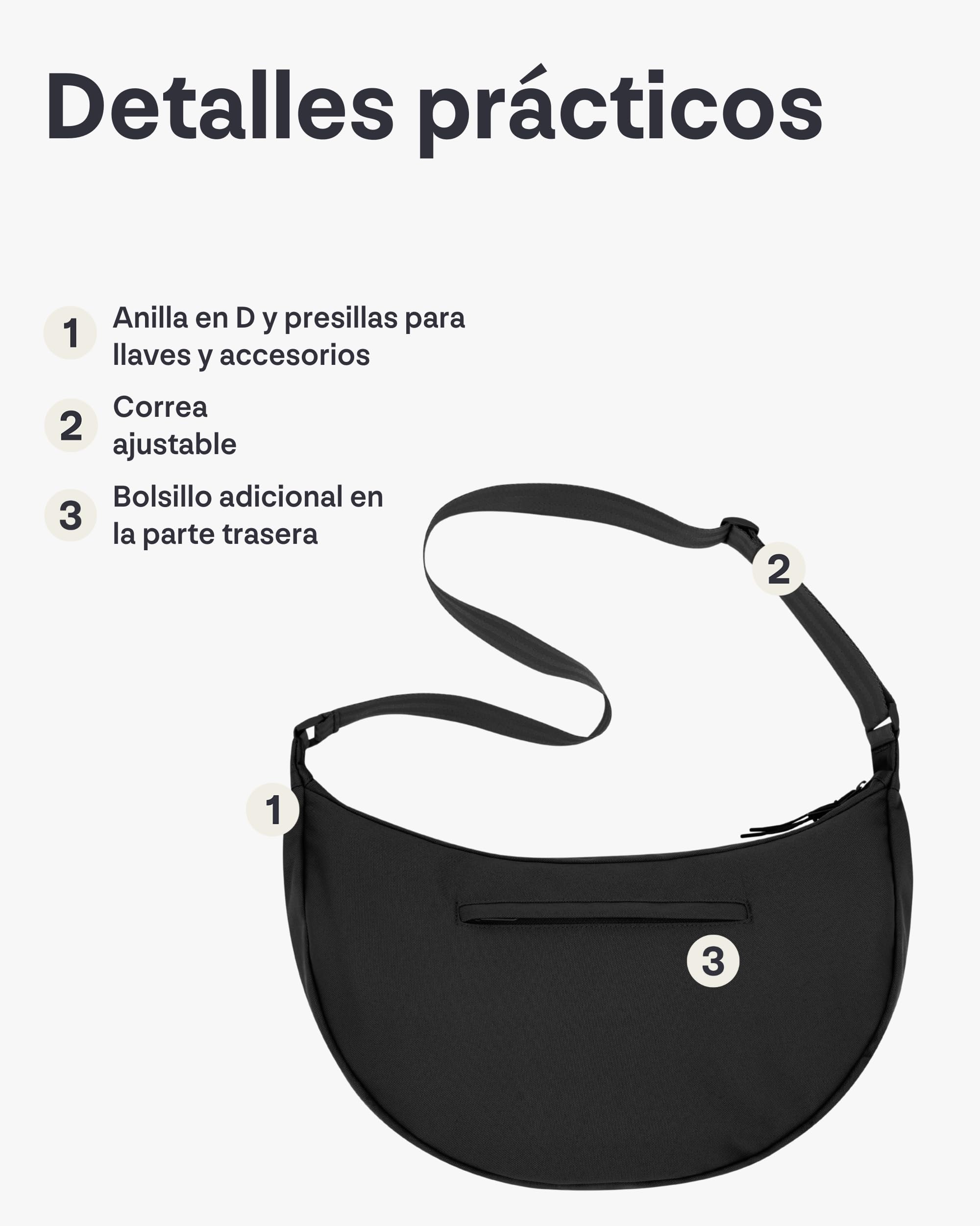 Johnny Urban Bolso Bandolera Mujer Hombres Negro - Ally Large - Half Moon Bag - Bolso Riñonera de Media Luna - Bolso Grande Redondo con Correa Ajustable - Repelente al Agua