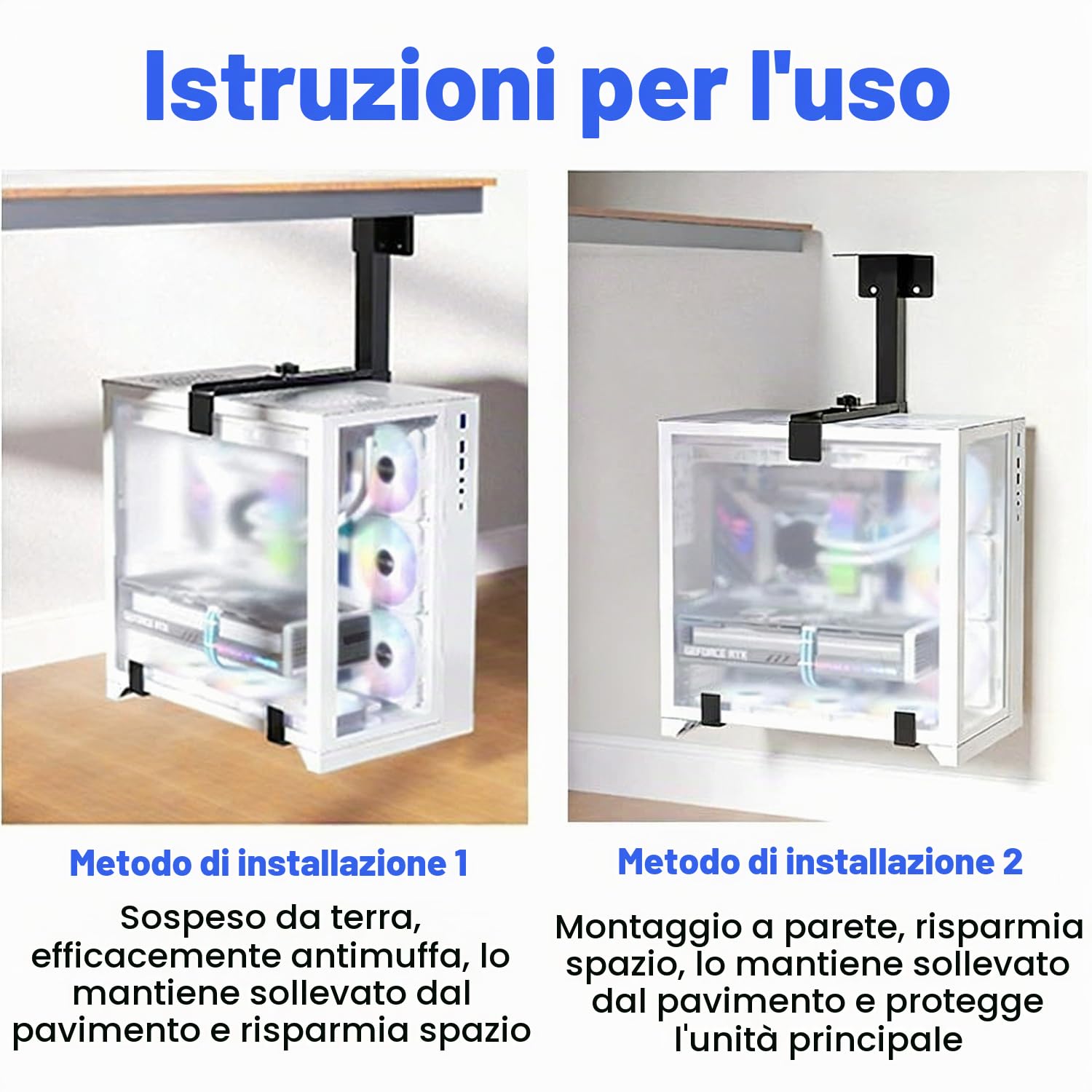 Supporto PC Fisso，Supporto PC da Scrivania e a Parete per Case Computer,Support Regolabile Heavy Duty Fino a 30 kg, Altezza Regolabile 110-470 mm, Salvaspazio per Ufficio & Gaming