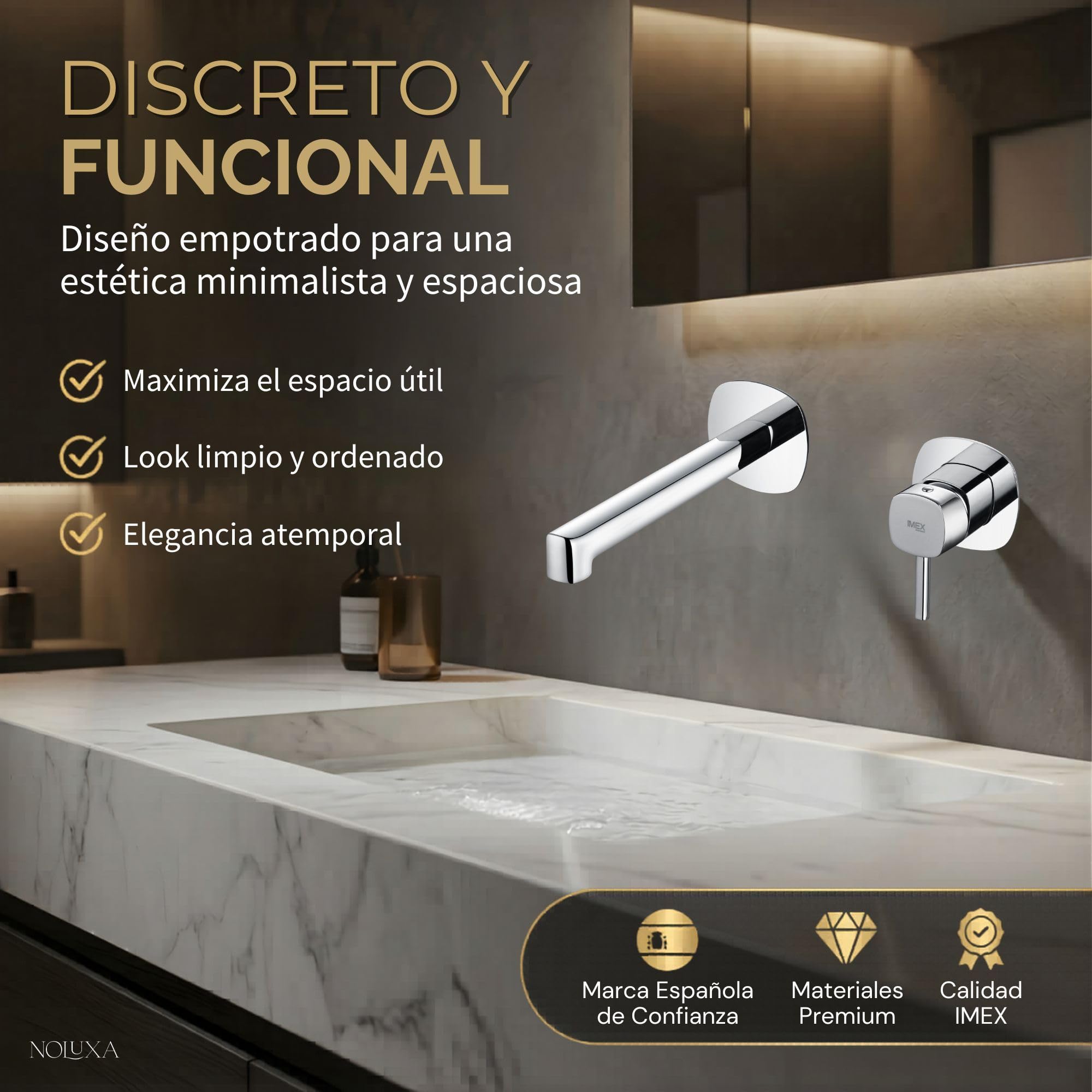 IMEX - Robinet de lavabo encastré chromé | Robinet de lavabo mural mitigeur eau froide et chaude | Robinetterie en laiton avec cartouche céramique Ø35 mm | Série Toscane