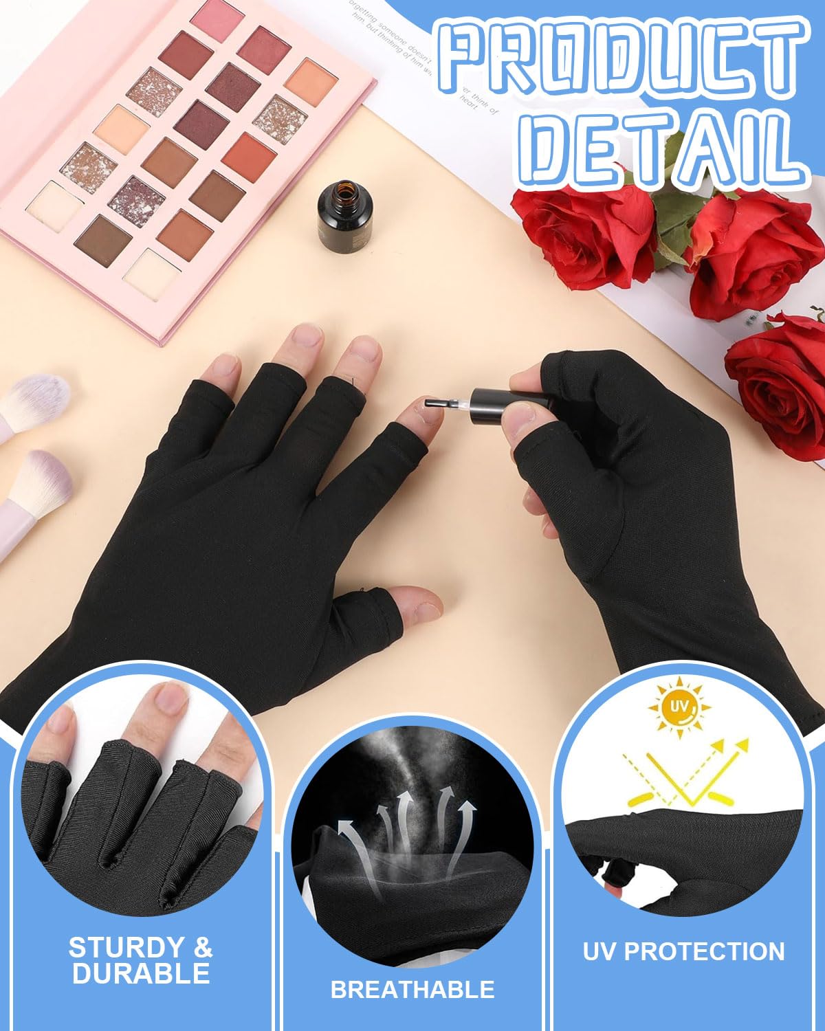 1 Paar UV-Schutzhandschuhe für Gel-Nagellampen, Professionelle Schutzhandschuhe für Maniküre Hand UV-Schutz Fingerlose Handschuhe zum Schutz der Hände vor UV-Licht (Schwarz)