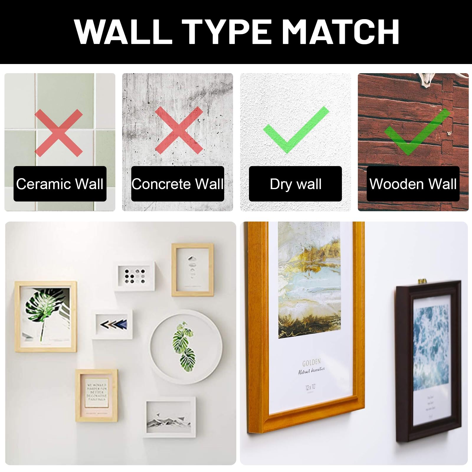 Set di Ganci per Quadri Muro, 130 Pezzi Chiodi Ganci per Quadri Muro, Chiodini per Quadri Muro, per Appendere Foto, Dipinti, Cappelli, Specchi e Altri Oggetti, Ganci Appendi Cartongesso Quadri Ganci