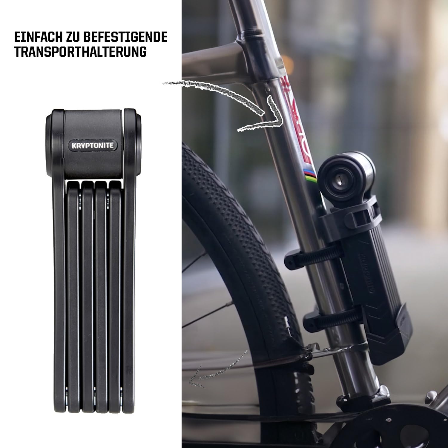 Kryptonite Keeper 510 Faltschloss, faltbares Fahrradschloss inkl. Halterung, 6 Streben aus 3 mm dickem, gehärteten Stahl, Sicherheitslevel 5/10, für Fahrräder, 0,86 kg, 100 cm | Fahrradschlösser