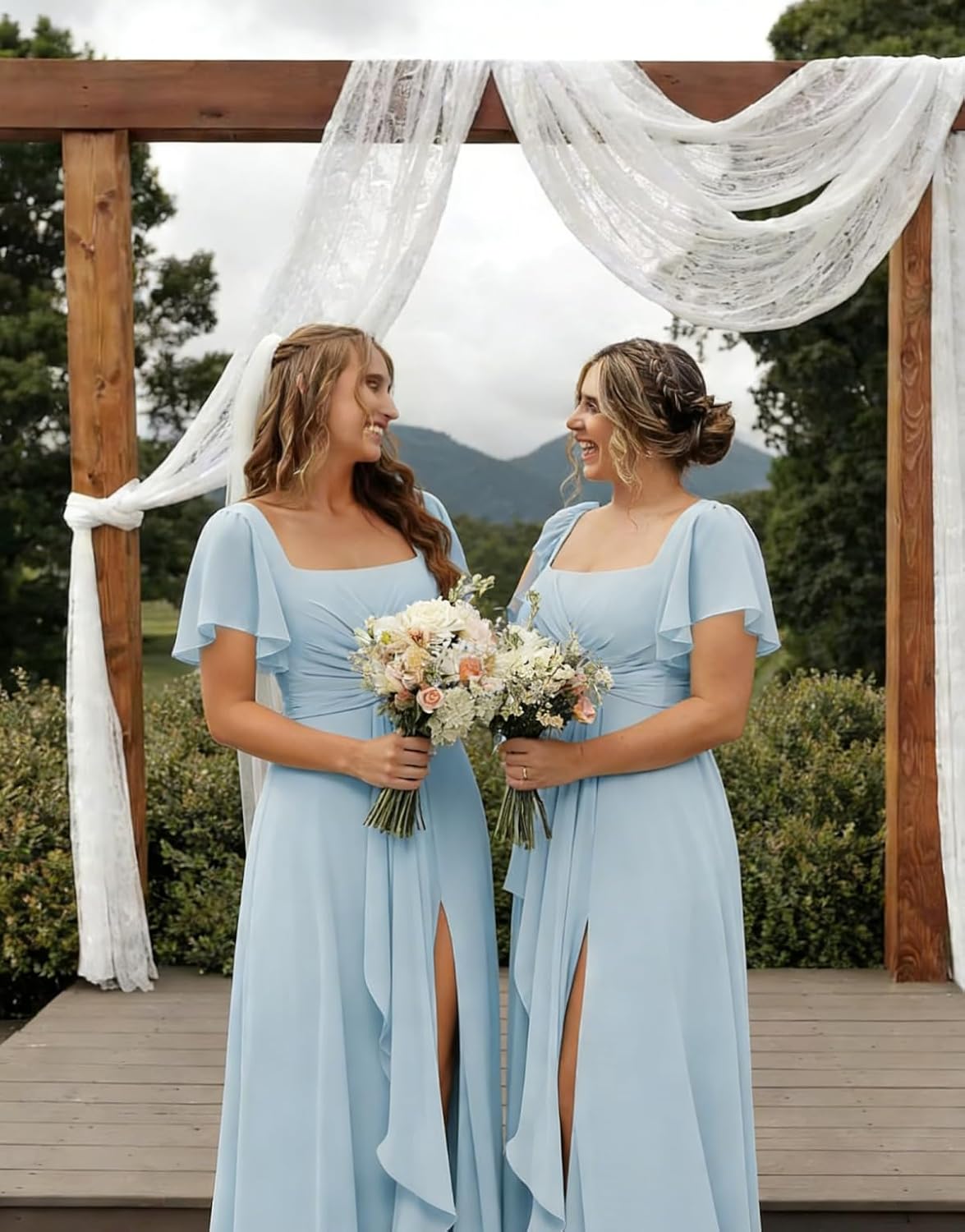 Short Sleeves Chiffon Bridesmaid Dress with Pocket Pleated Aline Formal Evening Dresses with Slit ZU012 - Image 7