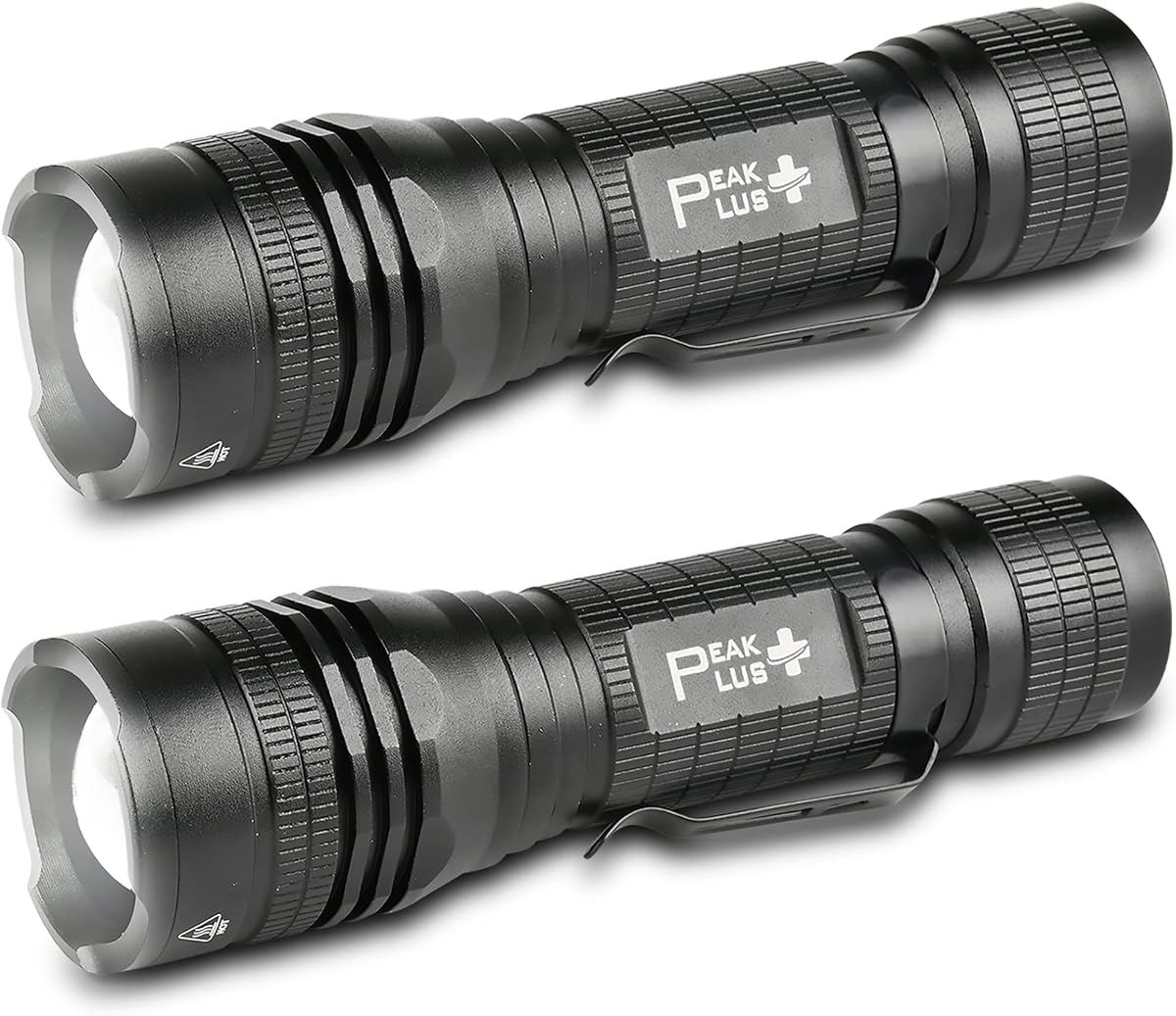 LED Tactical Flashlight PTAC1000 [2 Pack] - Single Mode, High Lumen, Zoomable, Water Resistant, Flash Light - Camping, Outdoor, Emergency, Everyday Flashlights with Clip