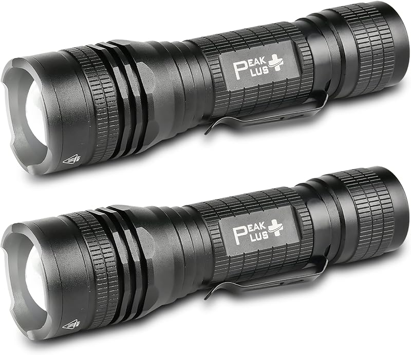 LED Tactical Flashlight PTAC1000 [2 Pack] - Single Mode, High Lumen, Zoomable, Water Resistant, Flash Light - Camping, Outdoor, Emergency, Everyday Flashlights with Clip