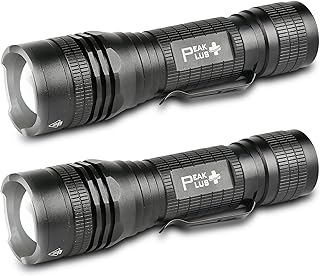 LED Tactical Flashlight PTAC1000 [2 Pack] - Single Mode, High Lumen, Zoomable, Water Resistant, Flash Light - Camping, Outdoor, Emergency, Everyday Flashlights with Clip