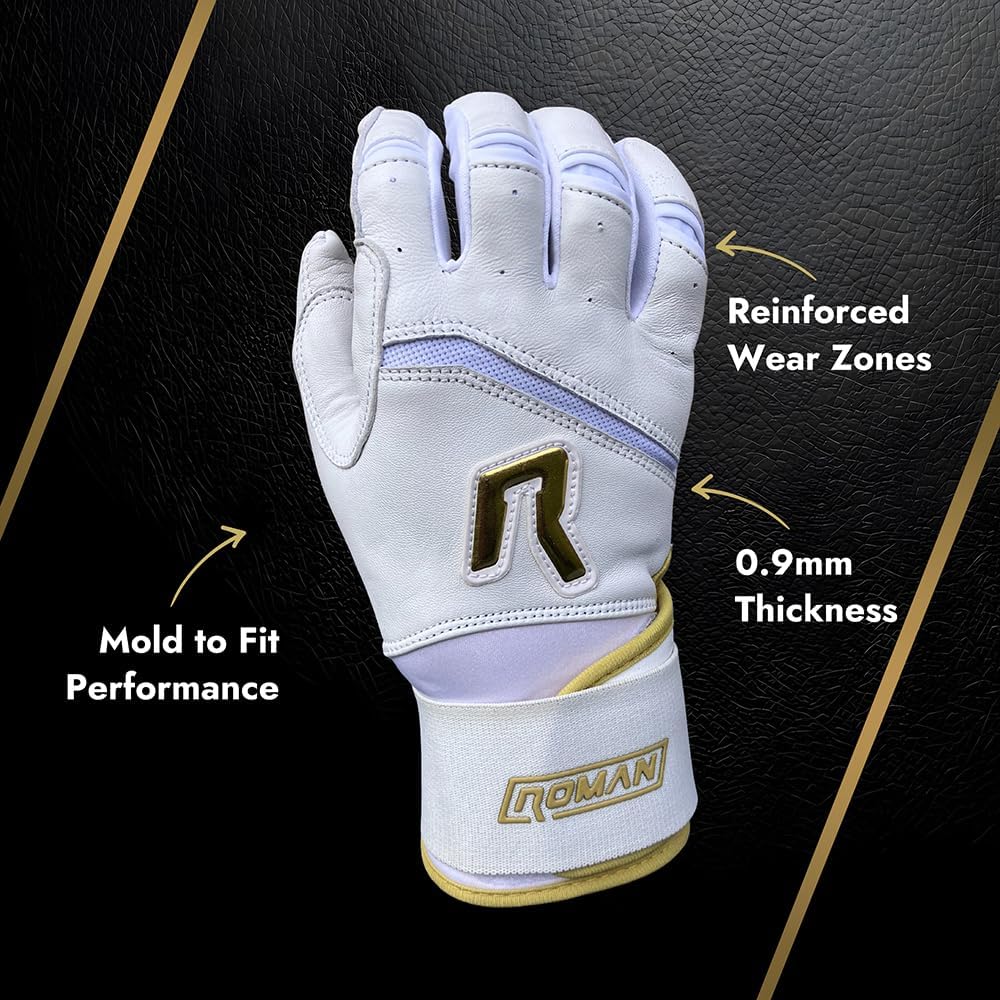 Professional Batting Gloves: 0.9mm Thick, Breathable and Durable Premium Cabretta Leather Baseball Gloves with Mold-to-Fit Performance - Short Cuff