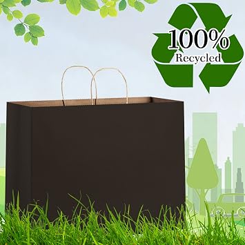 Eupako 16x6x12 Black Paper Bags 50 Pack, Kraft Gift Bags with Handles