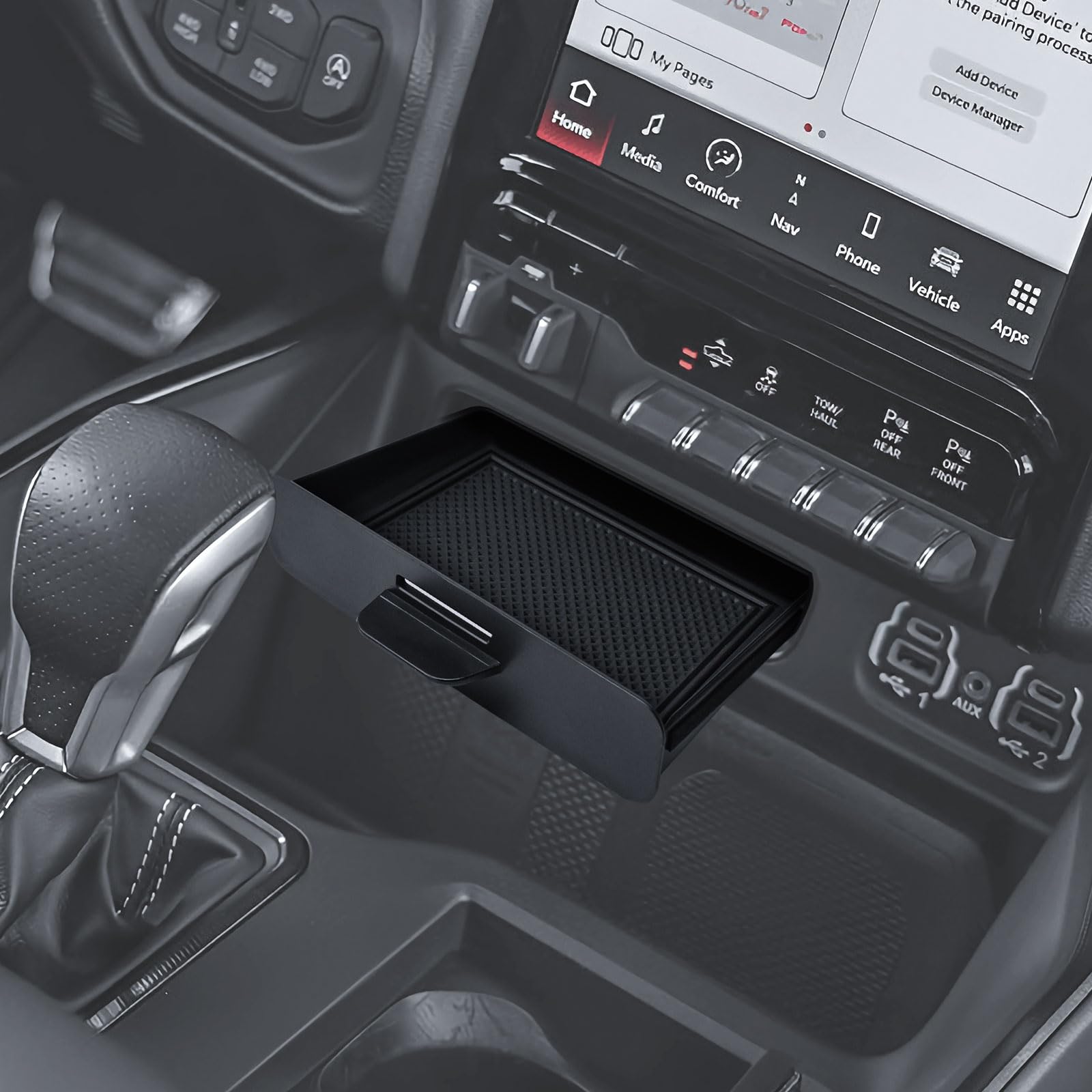 RUNROAD Center Console Organizer Tray Compatible with 2019-2024 2025 2026 Dodge Ram 1500 2500 3500 Accessories, Armrest Drawer Tray Console for Ram 1500 2500 3500 Hidden Drawer, Cubby Models Only - 4