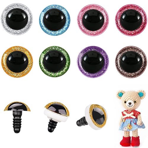 MUCUNNIA 120pcs 16mm Safety Eyes for Amigurumi Glitter Plastic Safety Eyes for Crochet with Washers Craft Crochet Eyes Doll Eyes for Crochet Animals Plush Stuffed Animals DIY Christmas Decorations - 16mm