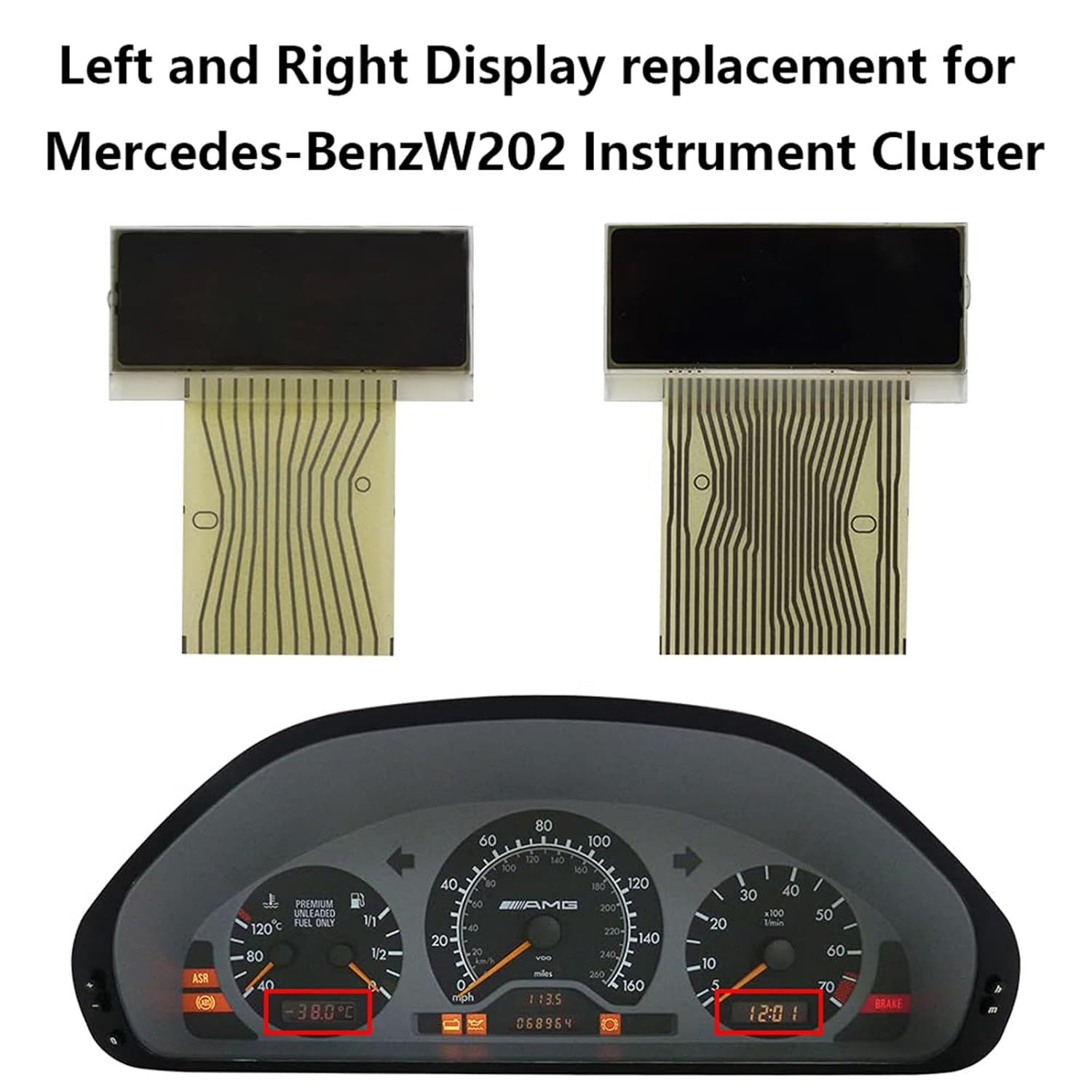 Left + Right LCD Display Screen Replacement for Mercedes-Benz E-Class(W210) C-Class (W202) CLK-Class (W208) SLK-Class (R170) Speedometer Instrument Cluster Pixel Missing Repair