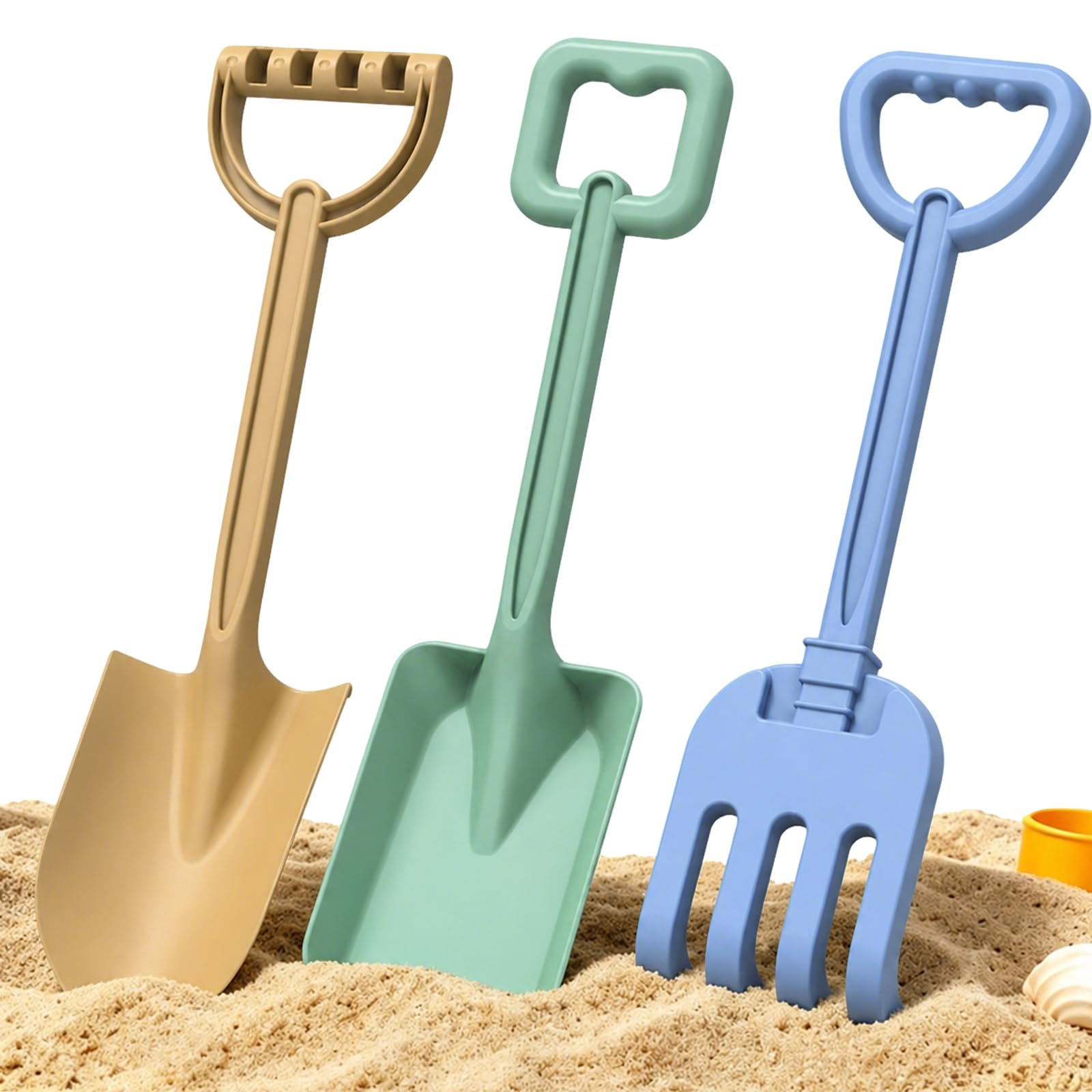 Beach Shovels Spade Scoop Toys Set for Kids, Jumbo 40cm Long Sturdy Handle ABS Plastic Sand Scoop, Avocado Planting Summer Winter Gift for Mud Sand Snow Digging, Backyard Gardening Tool, 3 Pack