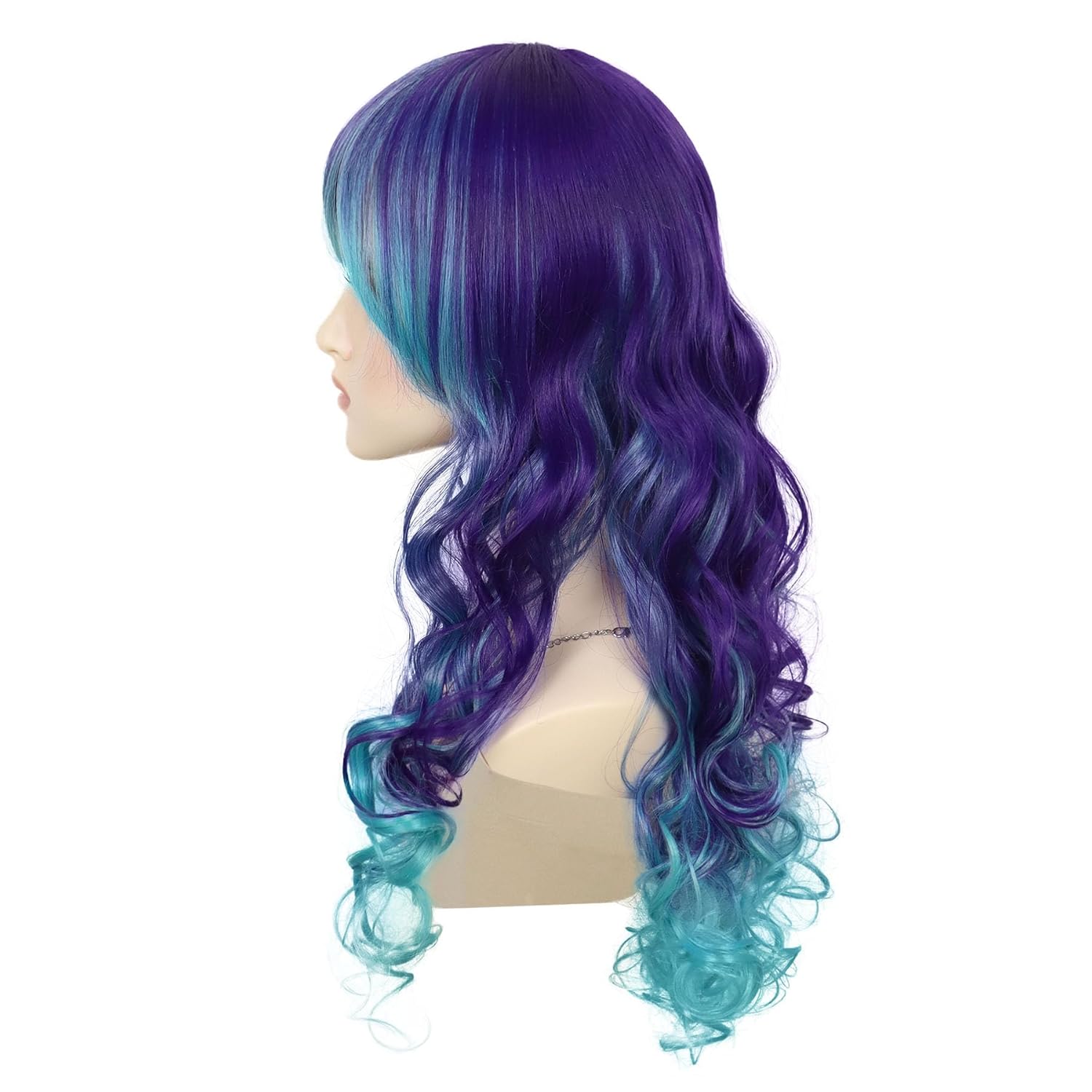 GNIMEGIL Long Wavy Costume Wig Cosplay Mermaid Wigs for Women Halloween Party Purple Mixed Turquoise Curly Wave Colorful in Heat Resistant Synthetic Fiber