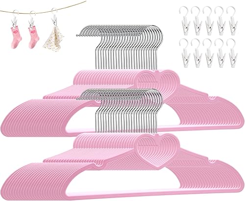 Miniatura 9 de Perchas de plástico de 50 unidades, lindas perchas ultrafinas que ahorran espacio, perchas rosas con gancho giratorio de 360 grados y tendedero de