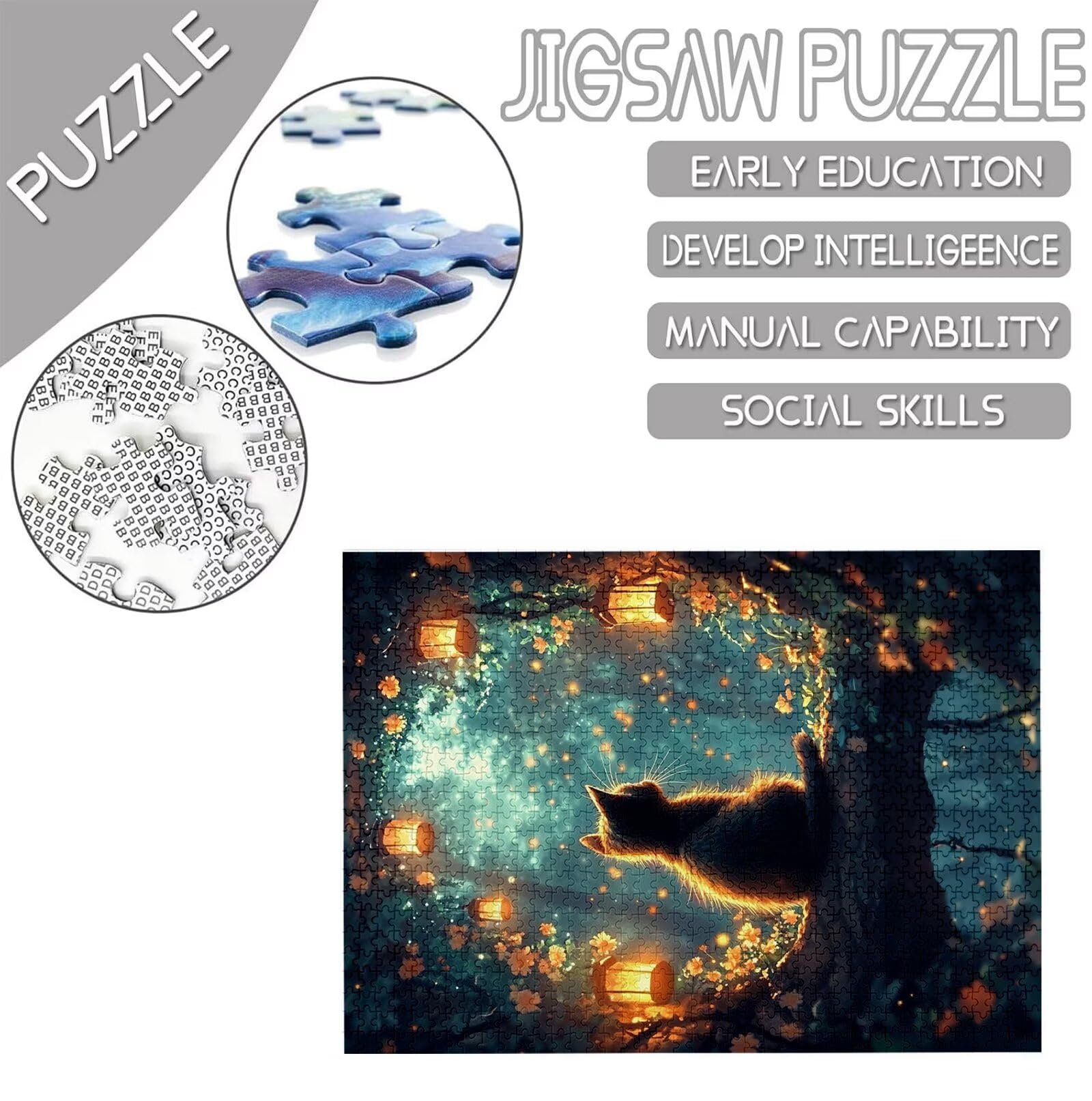 Puzzle dla kota 1314 sztuk duże rozmiary dla dorosłych, wzór sceny puzzle z kompaktowym pudełkiem i plakatem w zestawie do dekoracji ścian domu, prezent dla kobiet mężczyzn prezenty, drewno układanki