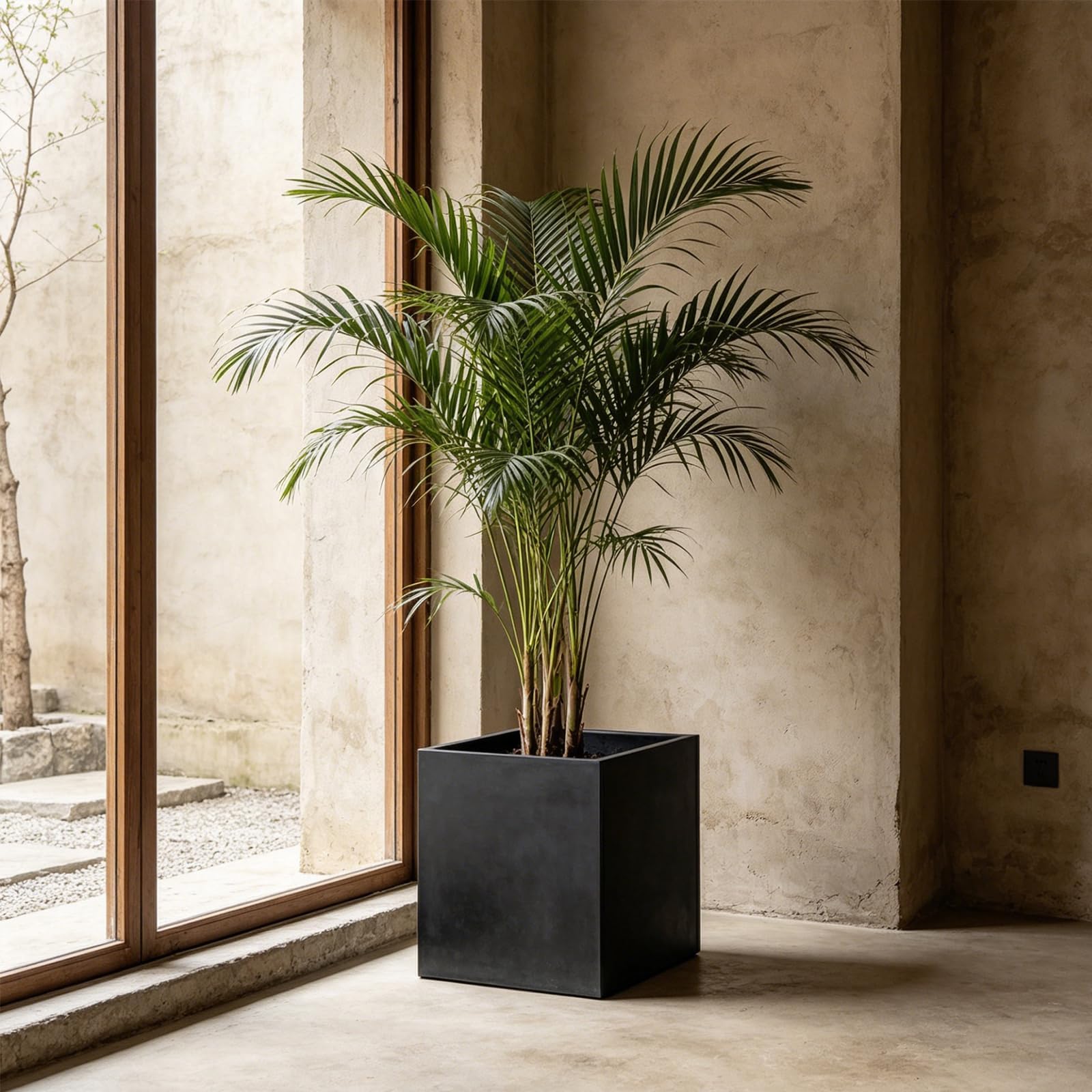 TAIMIKO 50cm Galvanised Square Planter Black Cube Ornamental Planter Extra Large Outdoor Patio Garden Flower Pot with Drainage Holes L50 W50 H50 cm, 126 litres,Weatherproof & Corrosion-Resistant