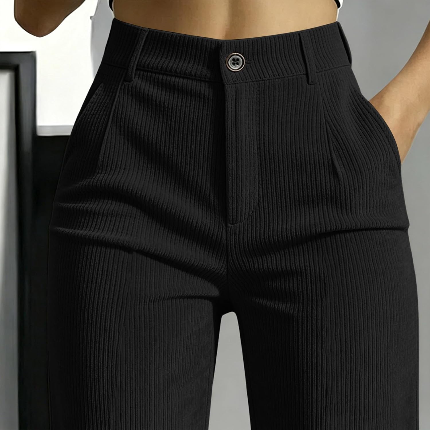 Women's Corduroy Wide Leg Dress Pants Office Trousers