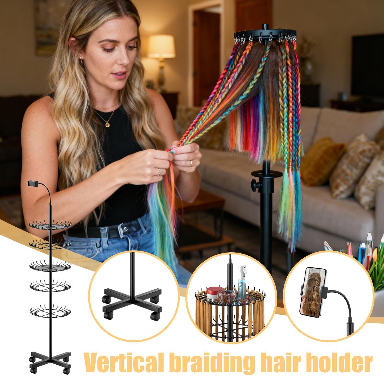 Soporte para Organizador de Altura Ajustable | Soporte para Extensiones de Cabello Para Salón, Servicio , Extensiones, Estilismo Móvil y Entrenamiento de