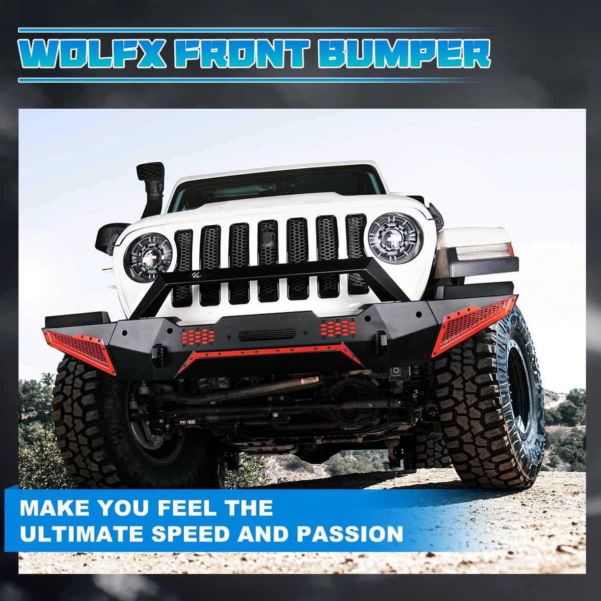 WolfX Front Bumper Compatible for 2007-2018 Jeep Wrangler JK/JKU, 2018-2026 Jeep Wrangler JL/JLU, Fit for 2019-2026 Jeep Gladiator JT Winch Bumper Jeep Wrangler Accessories with 2 D-Rings