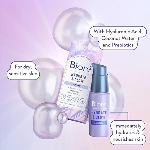 Miniatura 4 de Biore Hydrate & Glow - Suero facial para piel seca y sensible con ácido hialurónico, agua de coco y prebióticos, suero facial probado por
