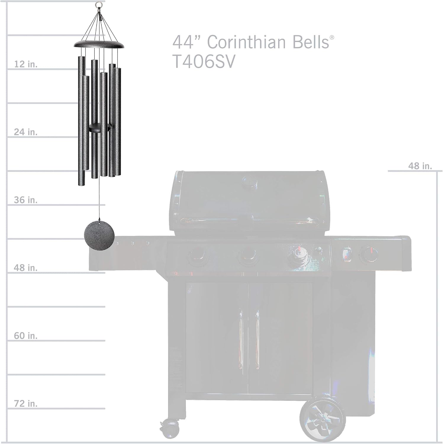 Corinthian Bells by Wind River - 44 inch Silver Vein Wind Chime for Patio, Backyard, Garden, and Outdoor décor (Aluminum Chime) Made in The USA