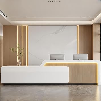 Receptionist Desk, 120 inch Office Reception Spaces Reception Desk Together for Salon Reception Room Lobby Checkout Counter Hidden LED Lighting, Ships in One Piece, No Assembly Required
