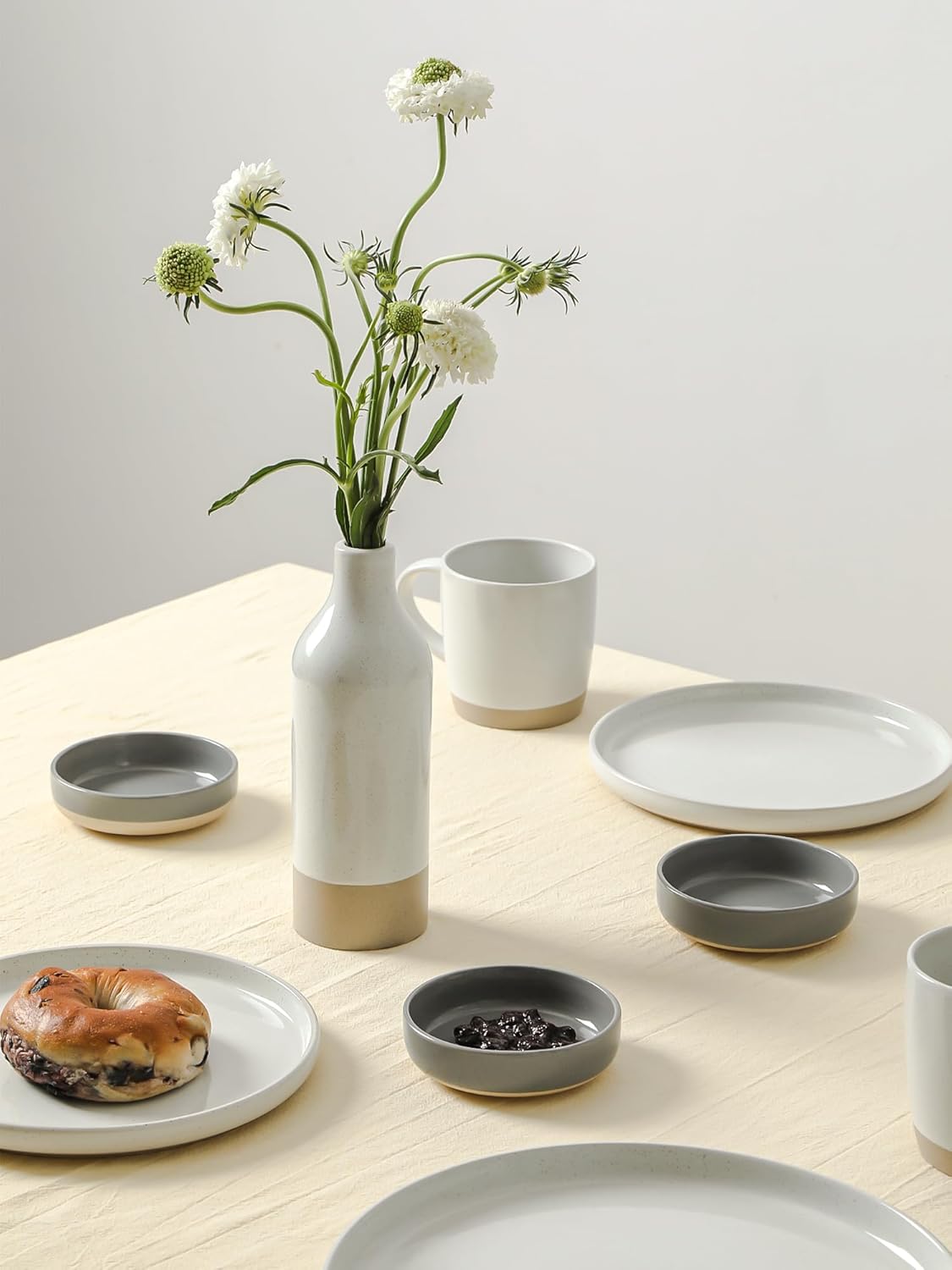 famiware Mars Pasta Bowls Set of 4 and Milkyway 4oz Dipping Bowls Set of 6, 10 Pieces Dinnerware Sets, Dark Gray