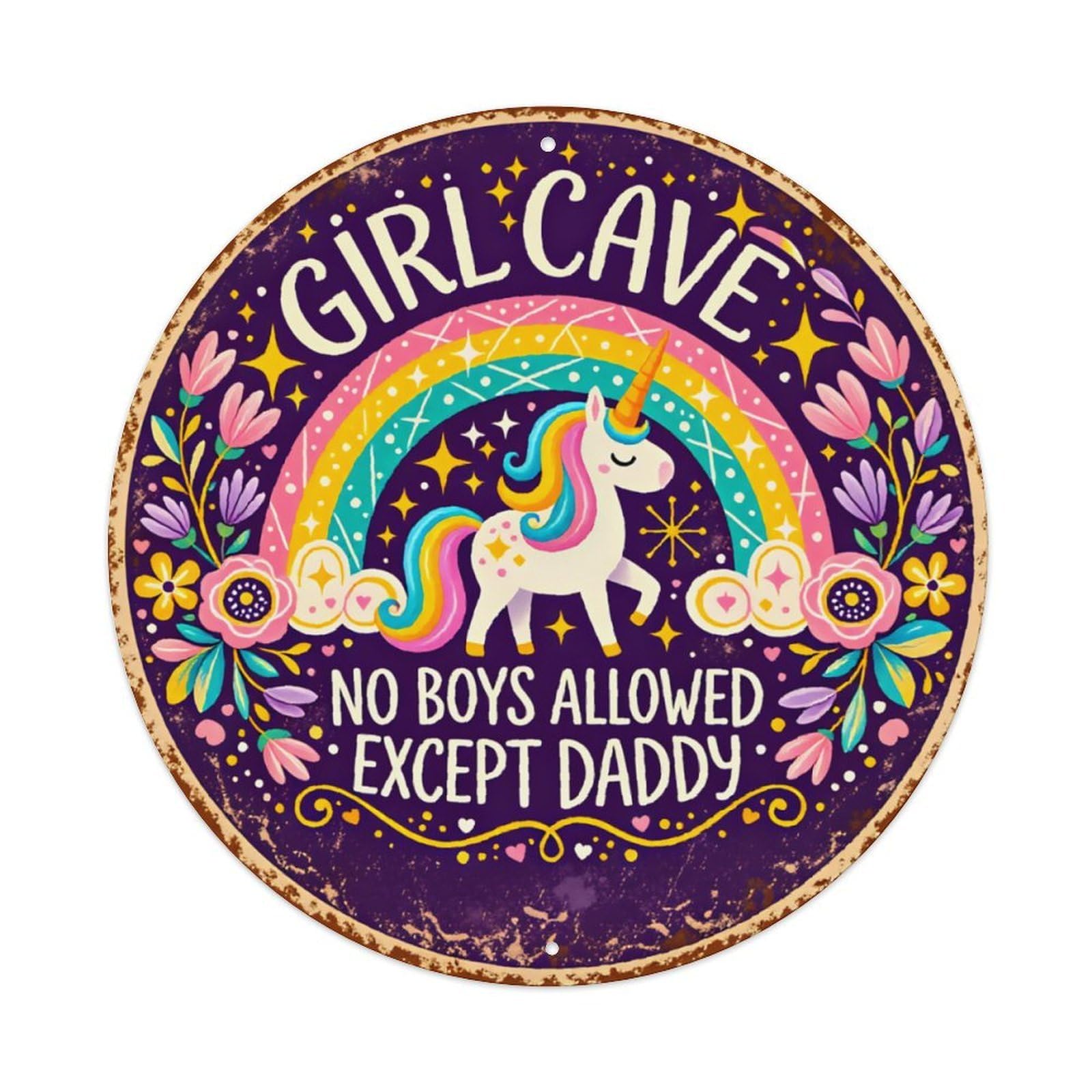 Girl Cave Unicorn Funny Wall Sign Vintage Aluminium Metal Sign, Retro Wall Decor for Home, Bar, Garage & Farmhouse 20x20cm