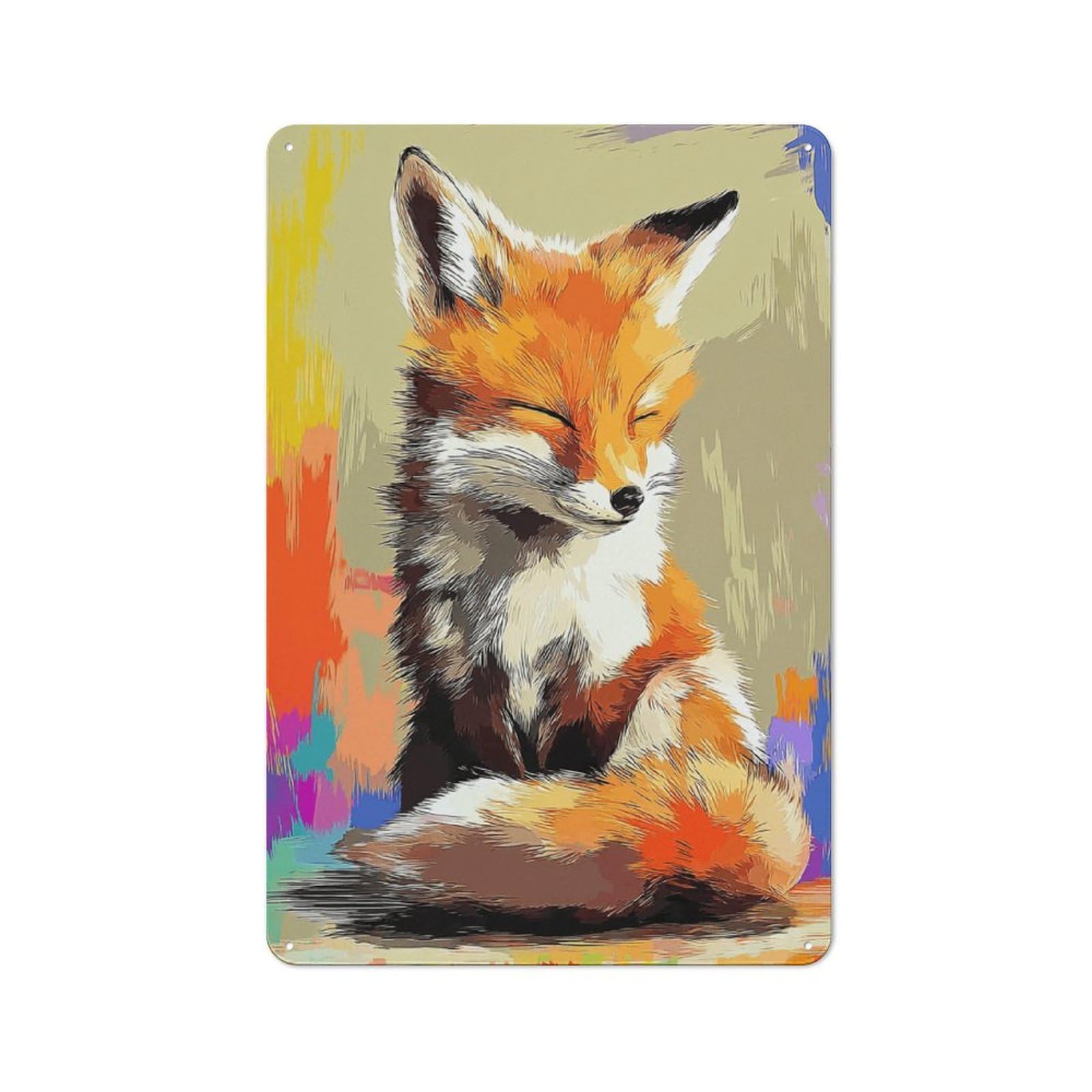 Junmoney Whimsical Fox Portrait Retro Metal Sign 30X20cm, Classic Pub Decor For Cafe, Pub, Workshop Or Home Bar, For Casual British Interiors