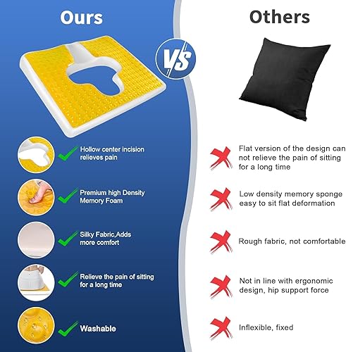 Miniatura 6 de Cojín para úlceras de cama para trasero, diseño de pendiente triangular de apertura en forma de T, almohada de alivio de presión de úlceras por