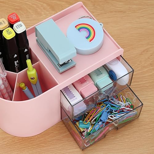 Miniatura 7 de LETURE Organizador de escritorio de suministros de oficina con soporte para lápices y cajón para accesorios de escritorio, tarjeta de visita,