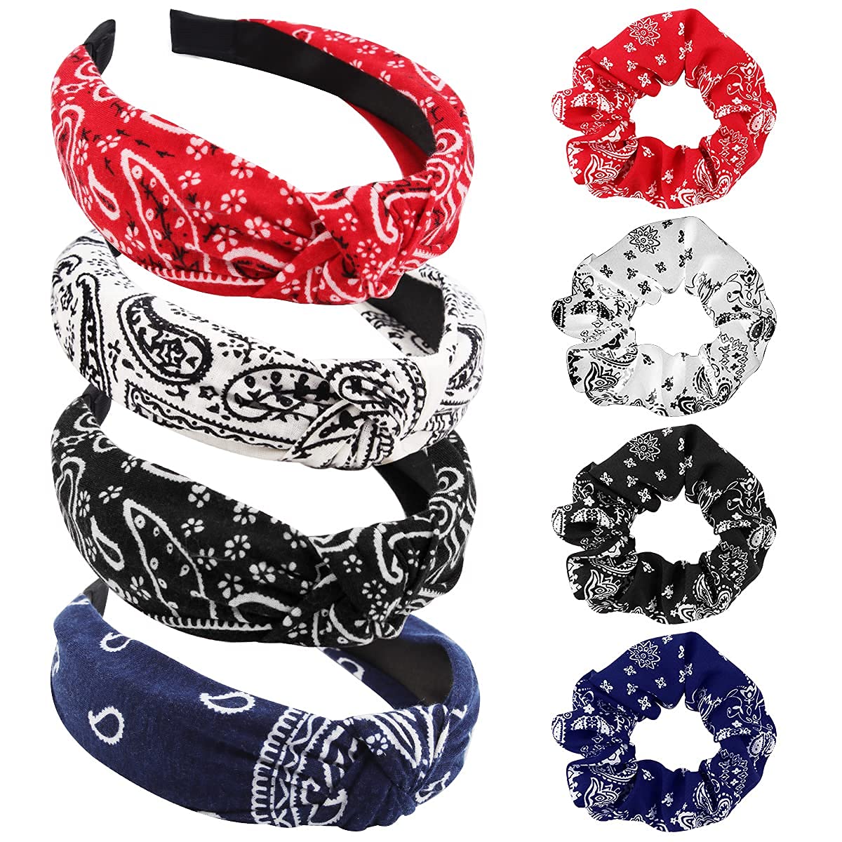 ASG 4 Pack Headbands for Women, Fashion Polka Dot Wide Knotted Headbands for Women Top Knot Headband Turban Headbands with Elastic Scrunchies Combo-image-31