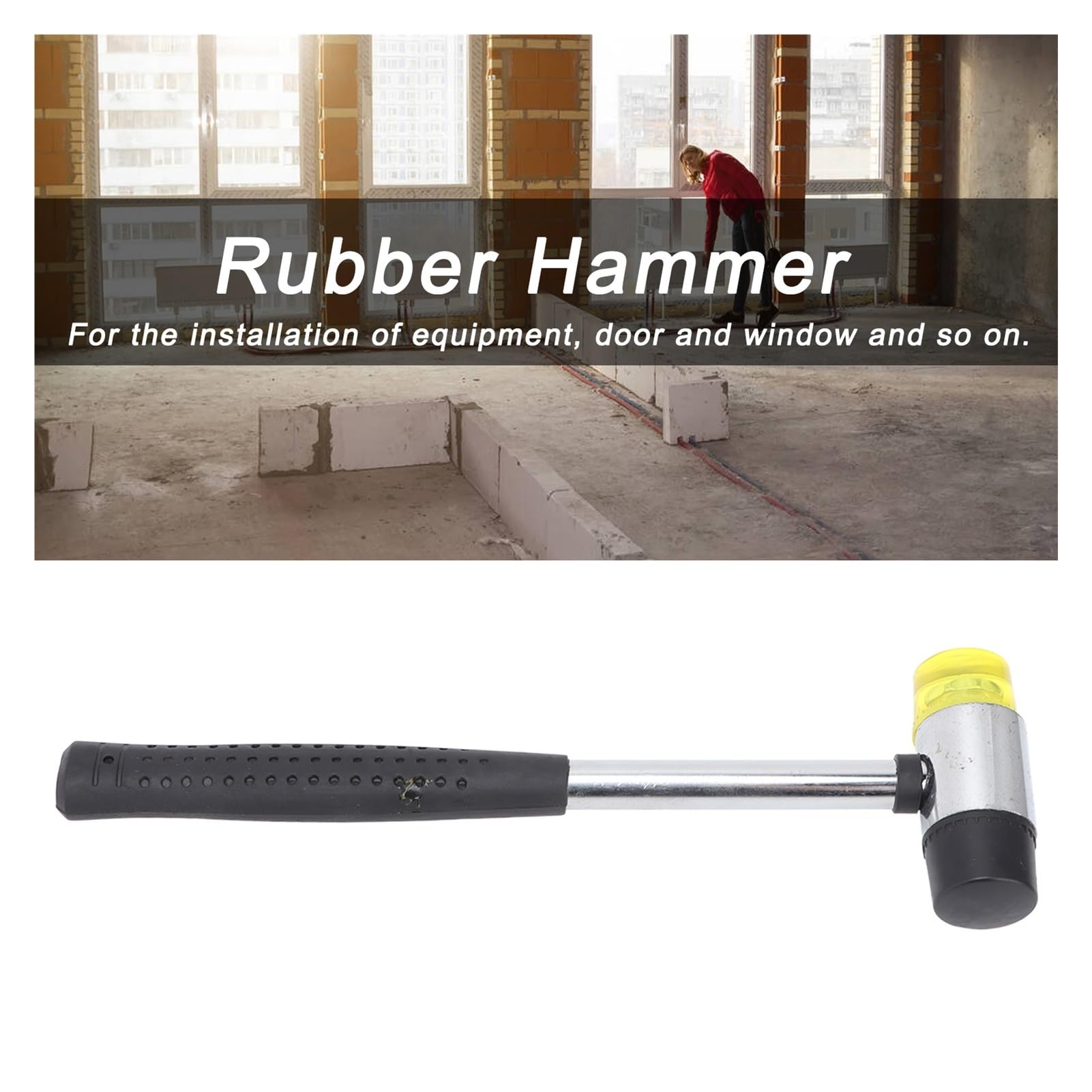 Martillo de goma de instalación | Herramienta manual con mango de tubo de acero, mazo de doble cara(40mm)